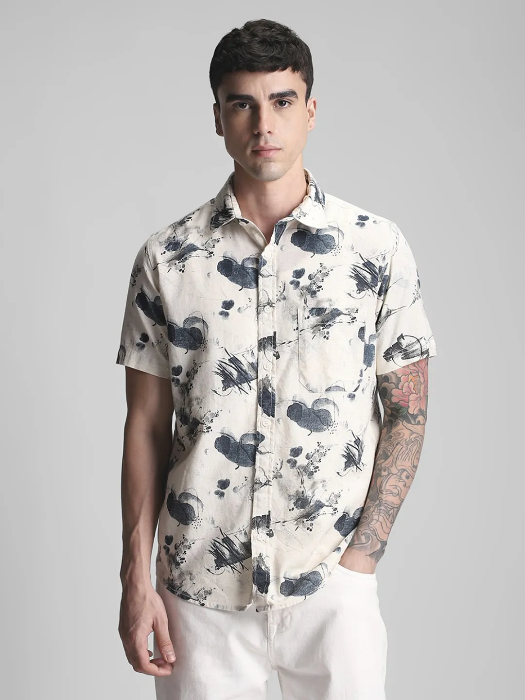 Cream Printed Shirt - Image 5
