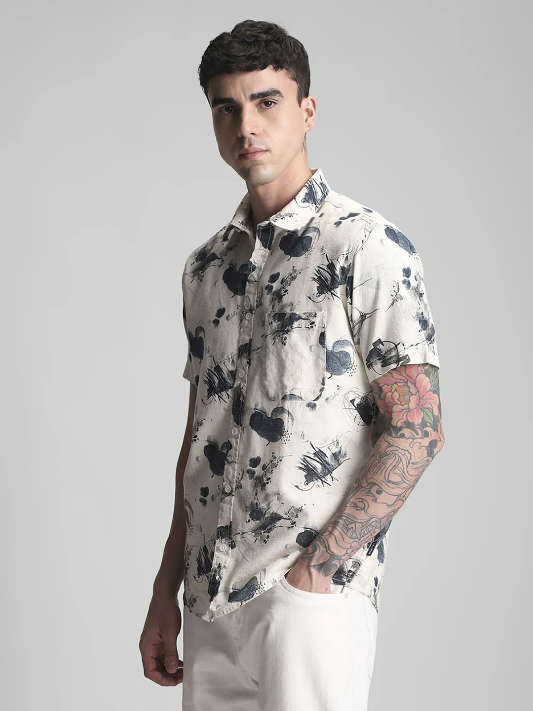 Cream Printed Shirt - Image 6