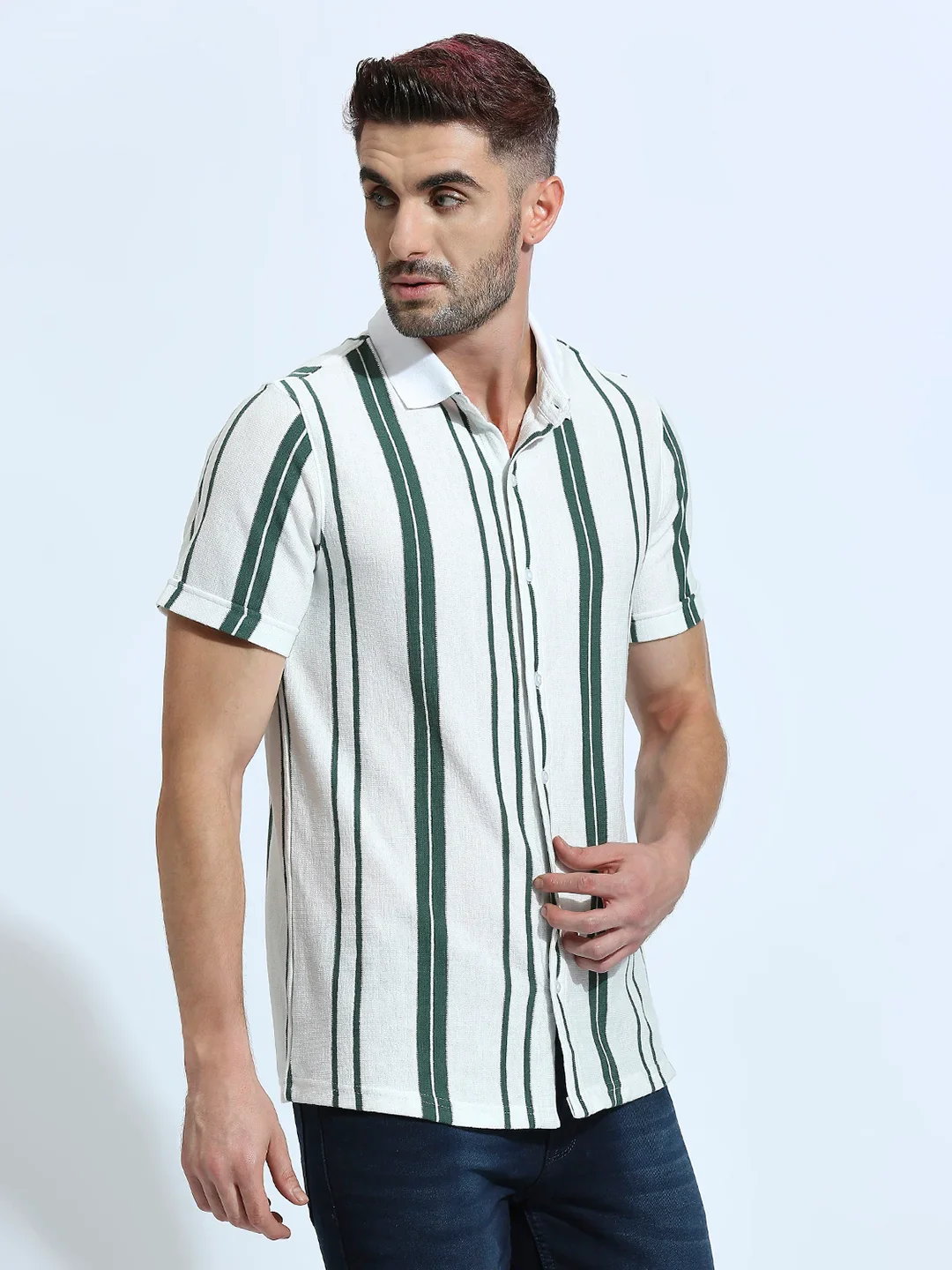Dusty Green Striped Shirt - Image 5