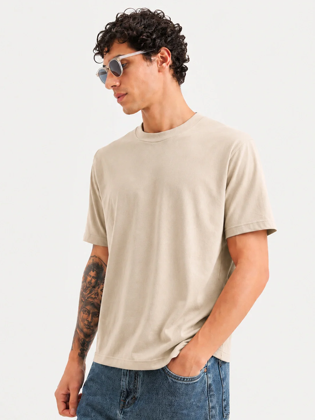 Fawn Solid Crew Neck T-Shirt - Image 3