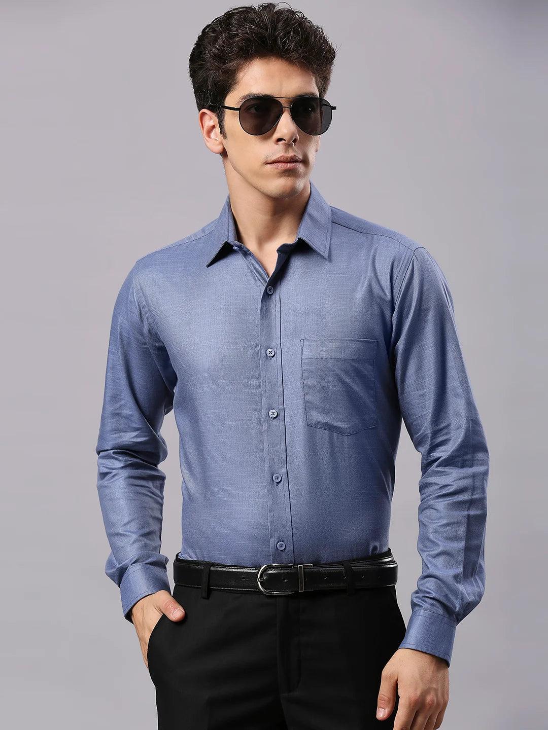 Blue Solid Shirt - Image 4