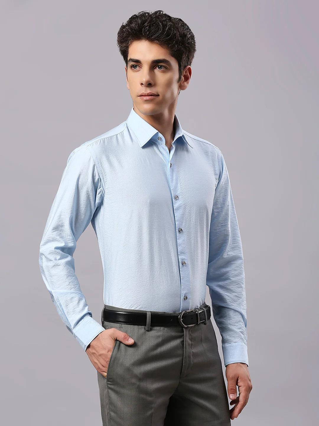 Sky Blue Solid Shirt - Image 4