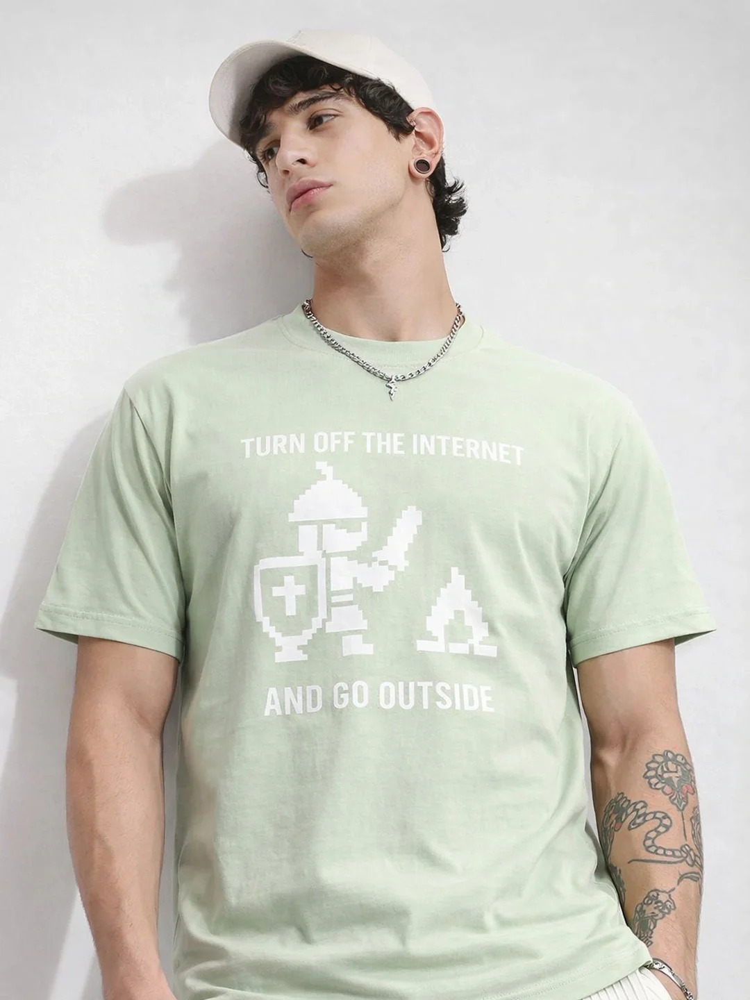 Light Green Printed Crew T- Shirt - Image 2
