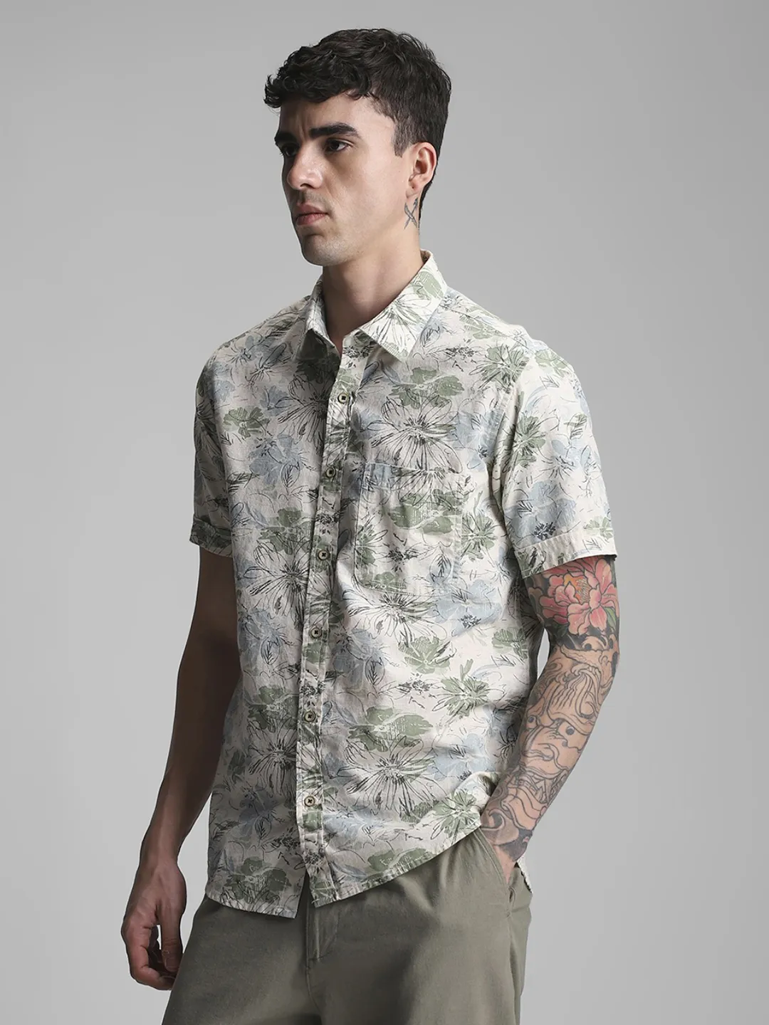 Light Olive Printed Shirt - Image 6