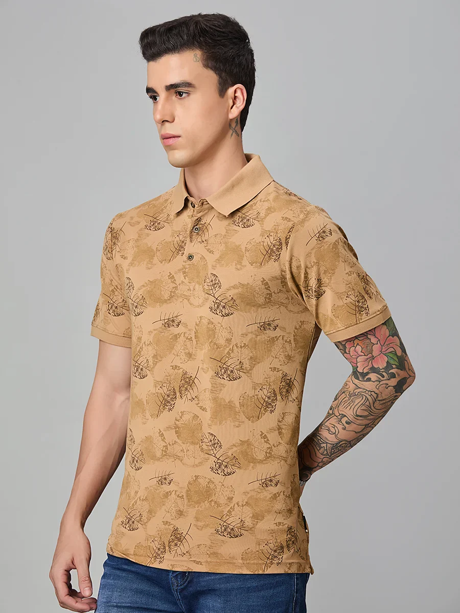 Beige Printed Polo T-Shirt - Image 3