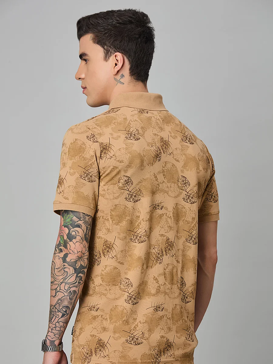 Beige Printed Polo T-Shirt - Image 4