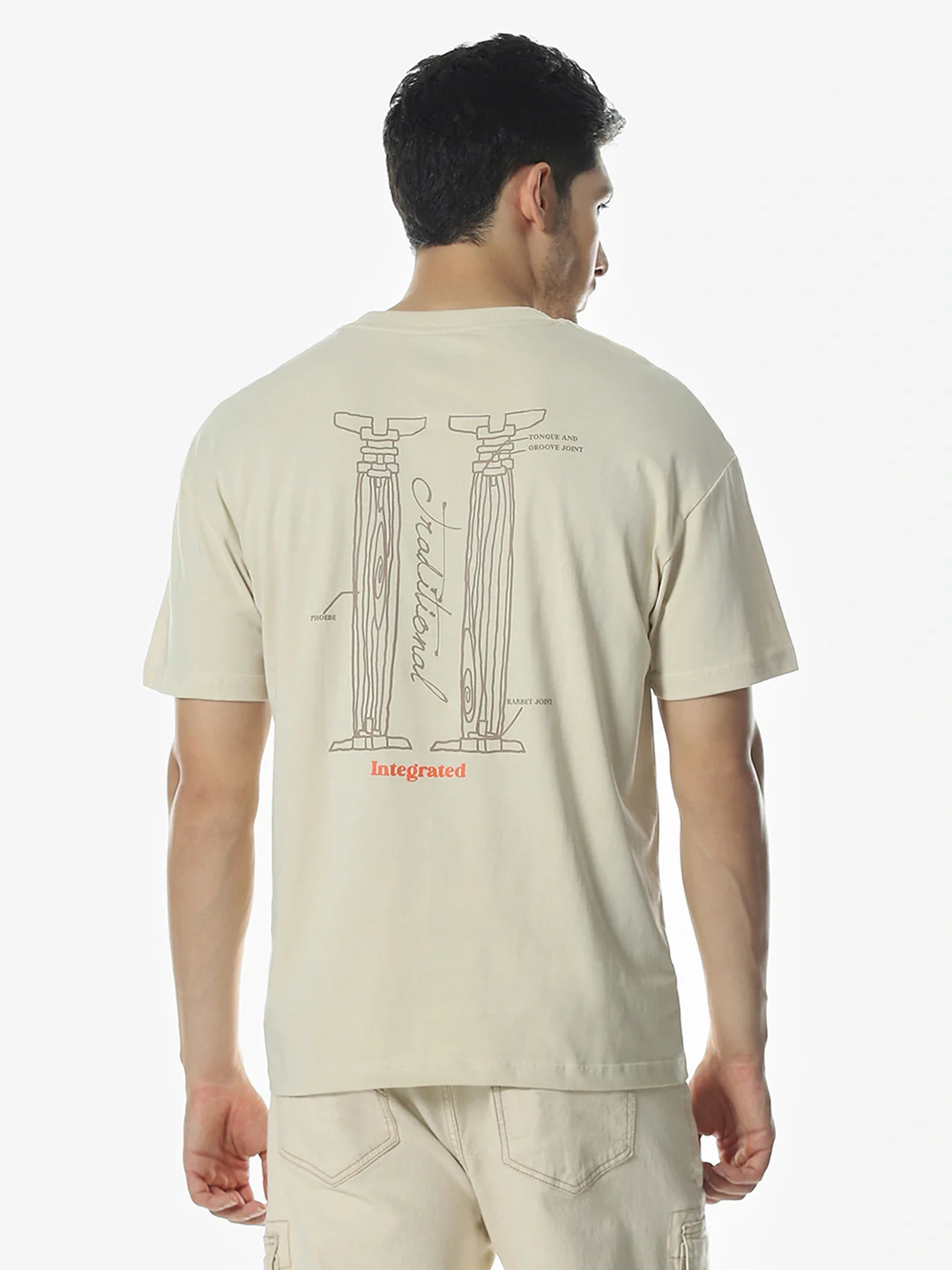 Beige Backprint Crew T-Shirt - Image 4