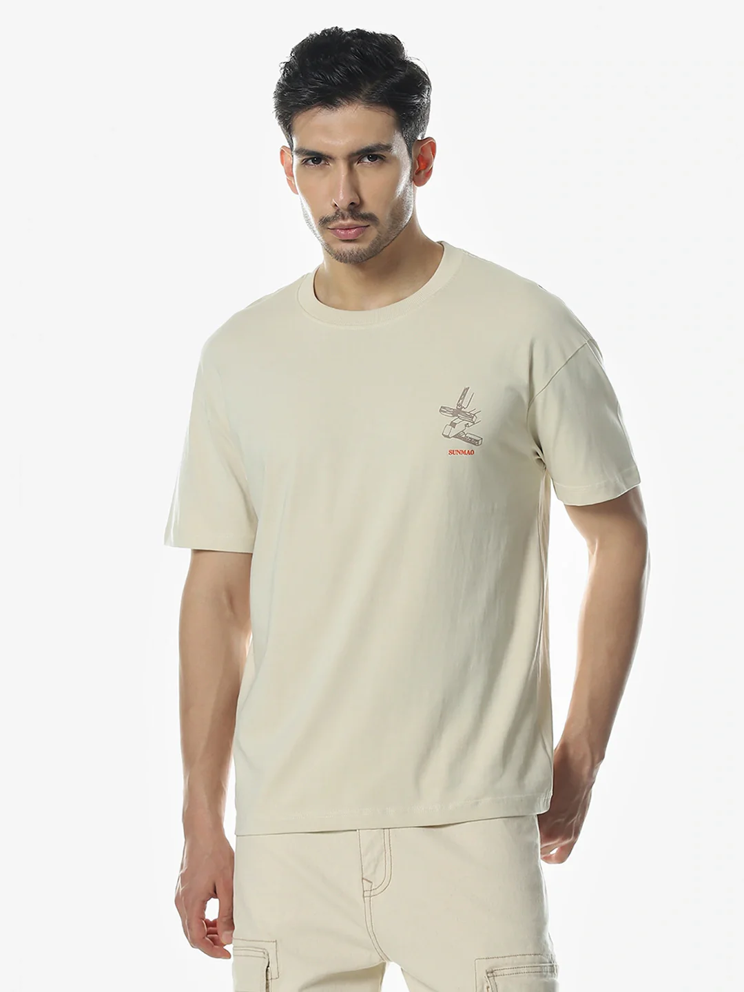 Beige Backprint Crew T-Shirt - Image 7