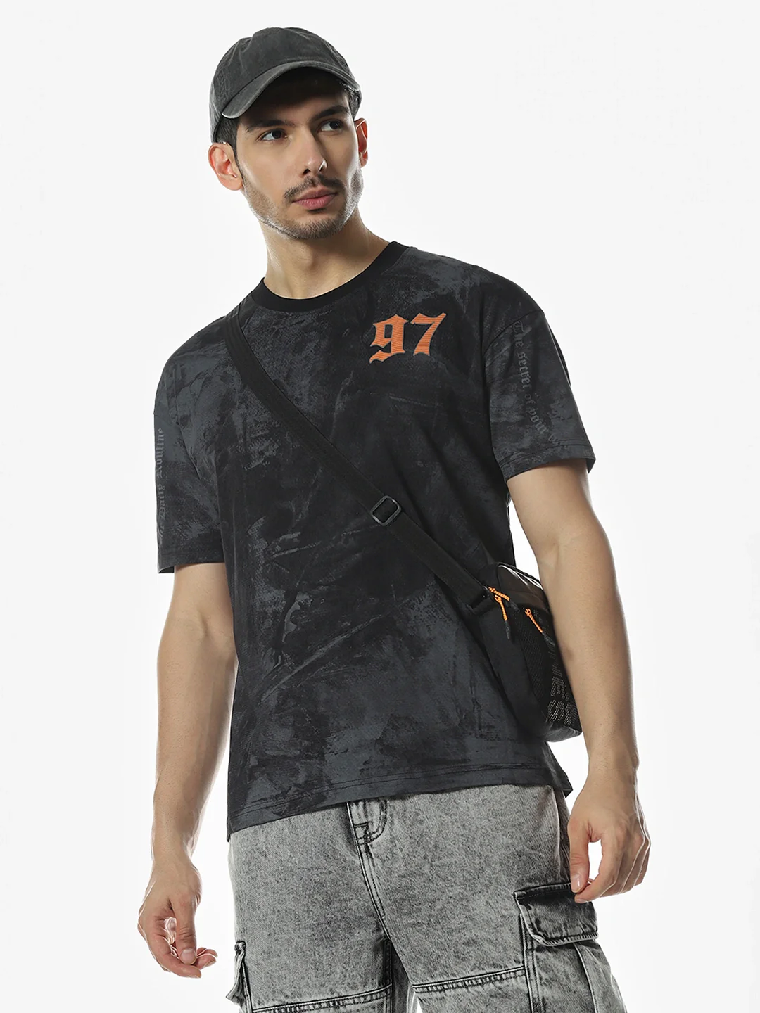 Black Printed Round T-Shirt