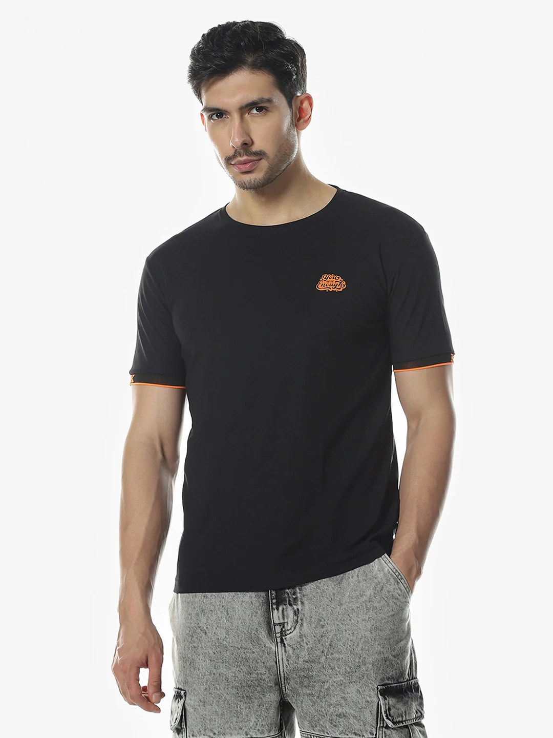 Black Printed Round T-Shirt - Image 3