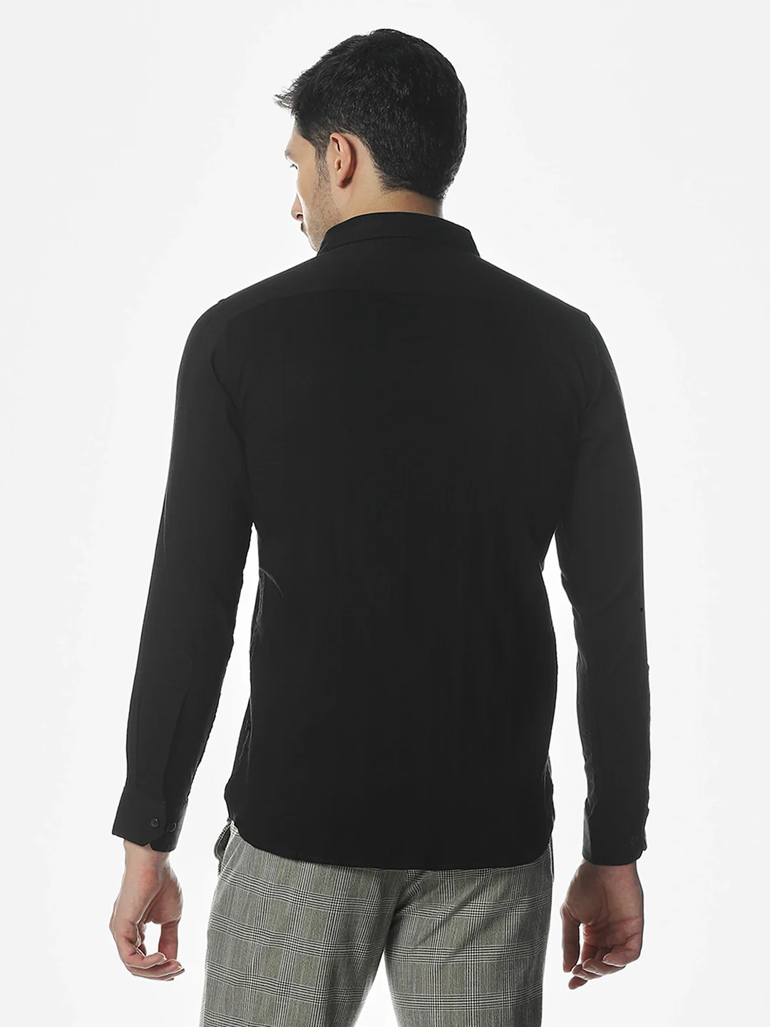 Black Spread Collar Solid Shirt - Image 5
