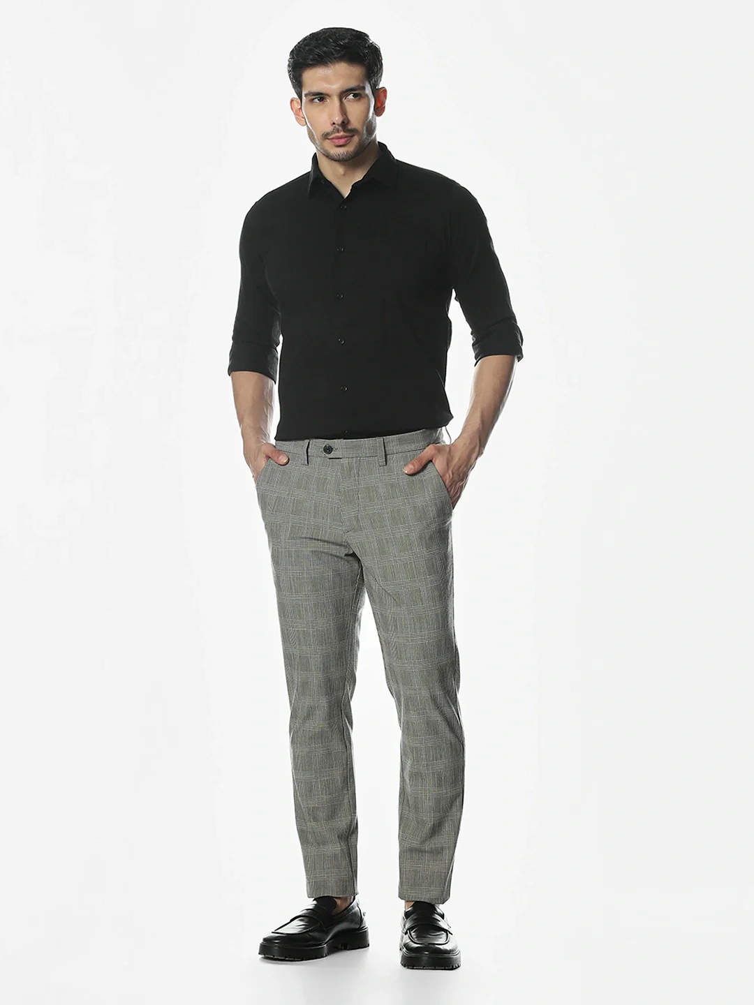 Black Spread Collar Solid Shirt - Image 7