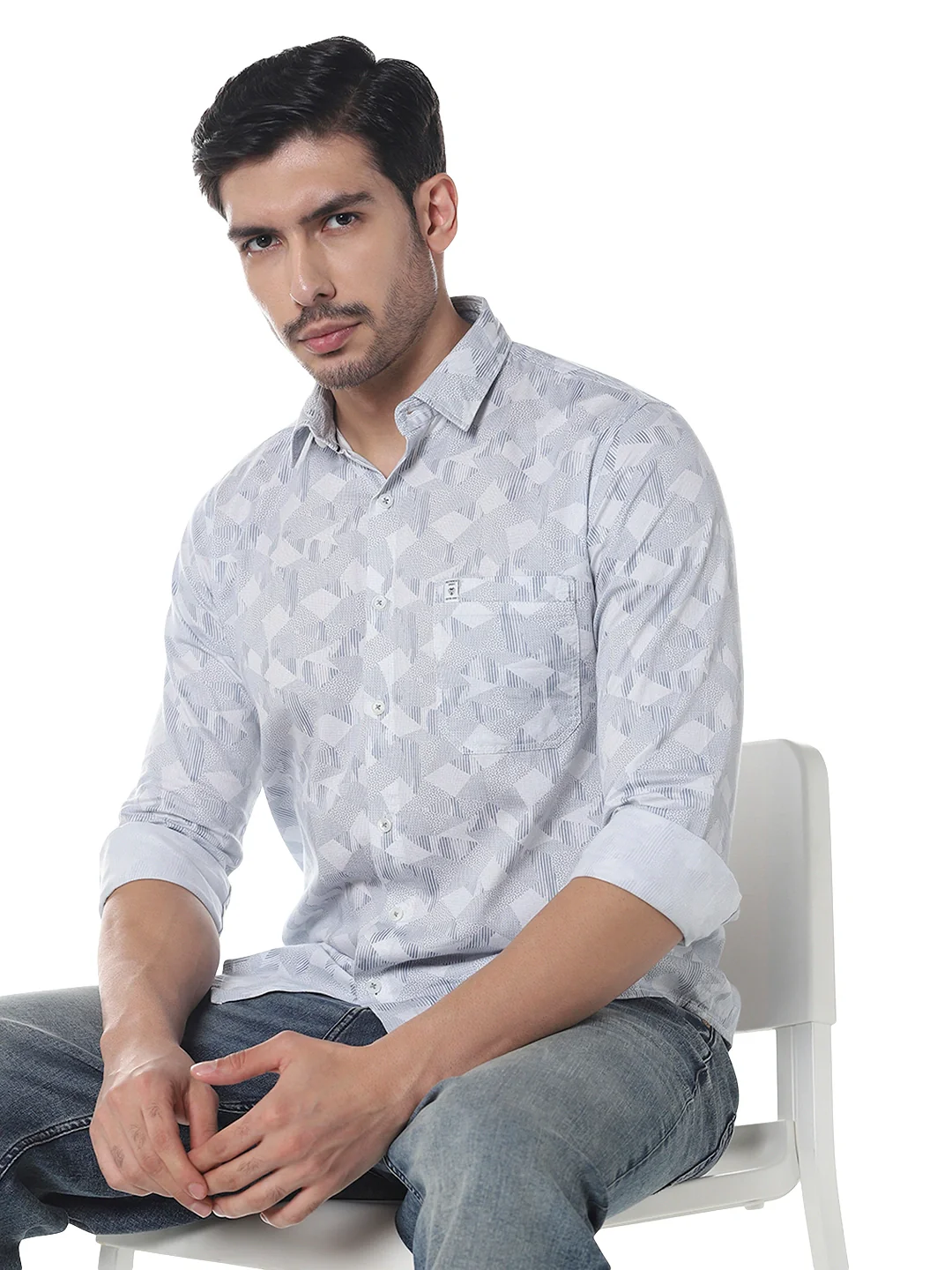 Blue White Printed Shirt - Image 3