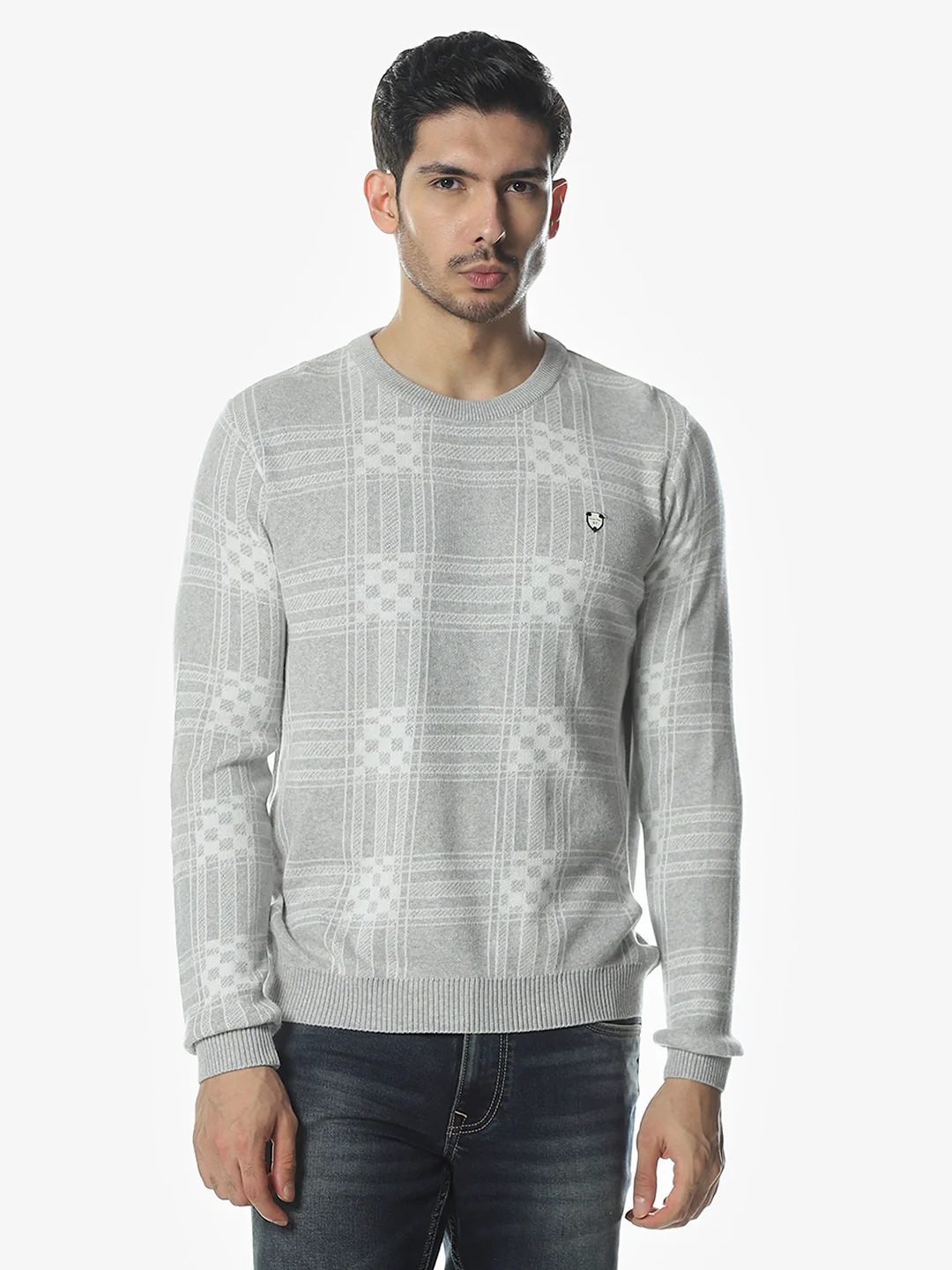 Grey Melange Textured Sweater - Image 2