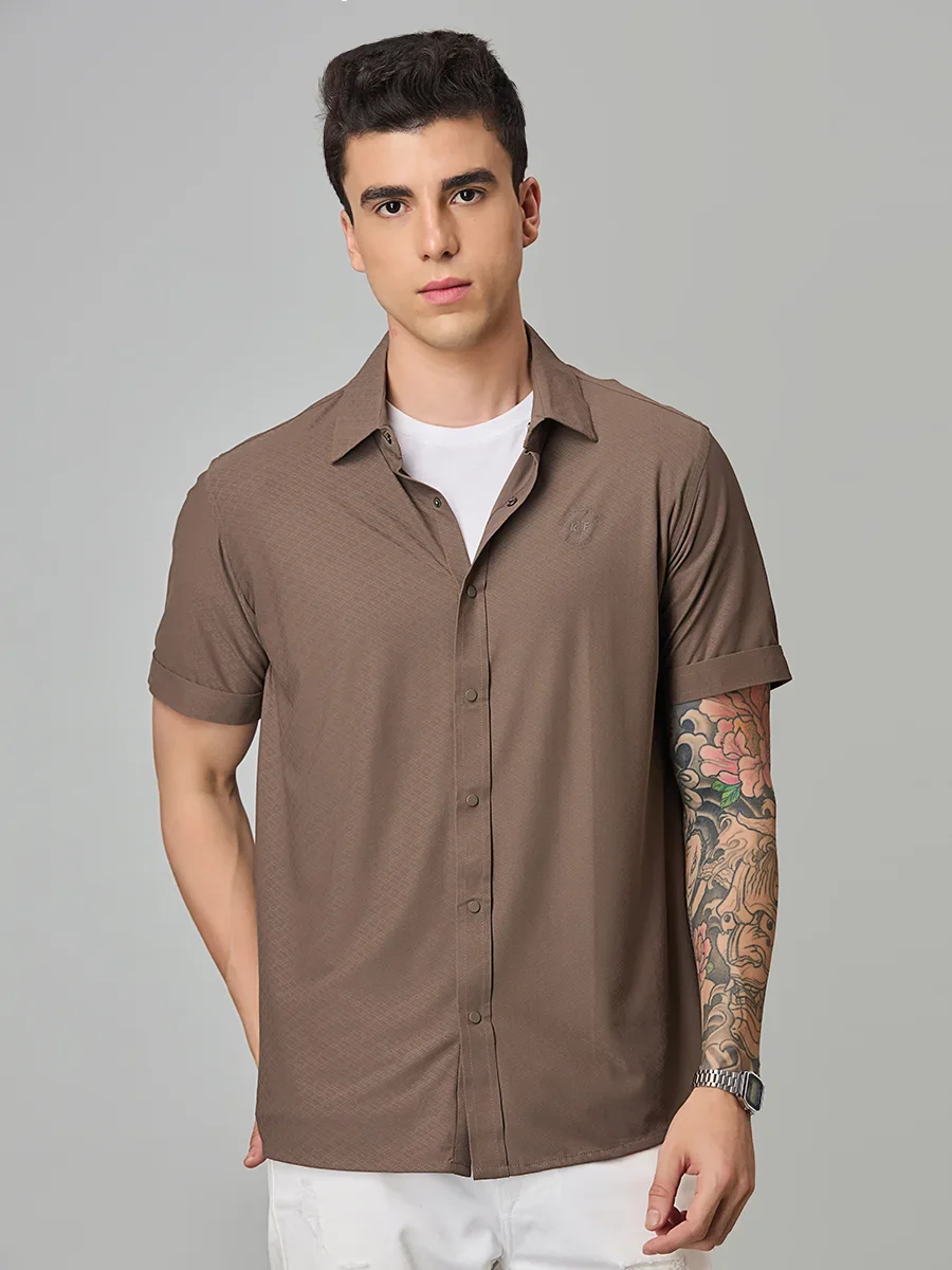 Brown Printed Textured Shirt - Image 3
