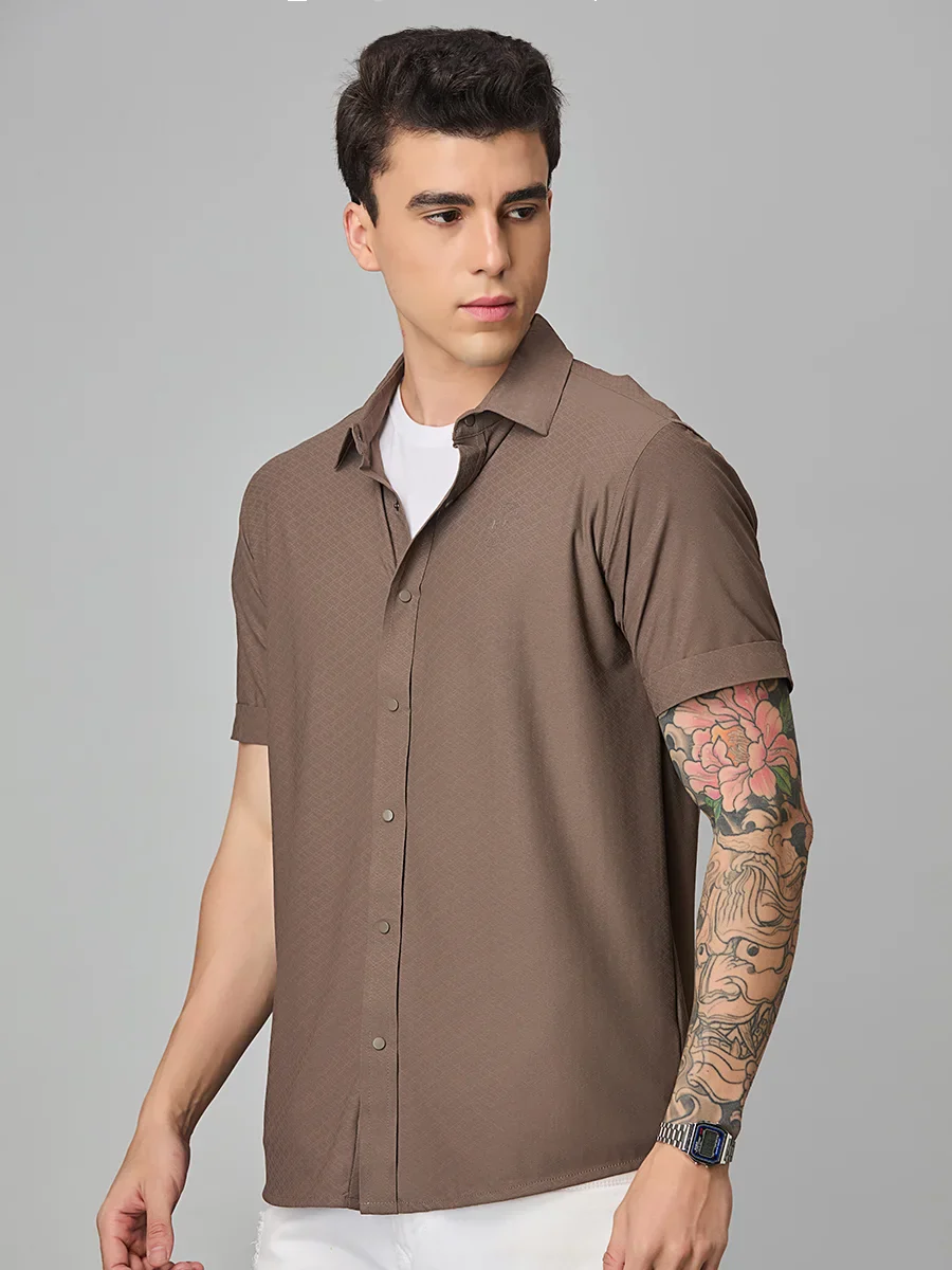 Brown Printed Textured Shirt - Image 4