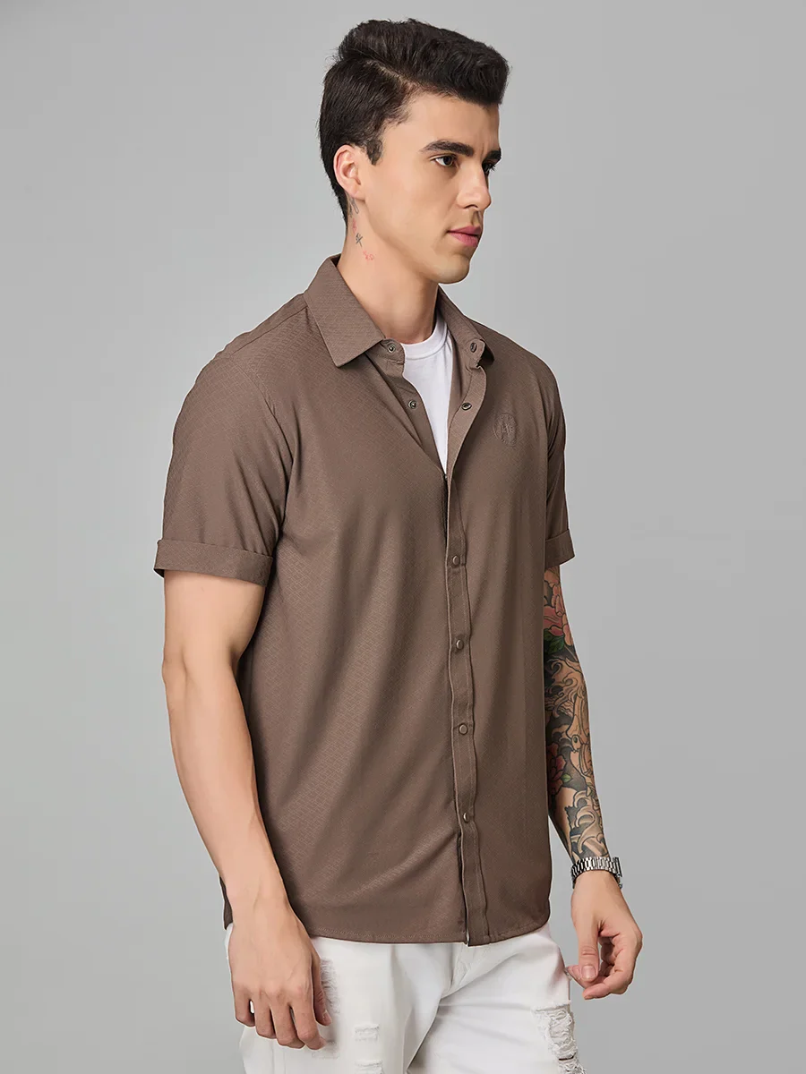 Brown Printed Textured Shirt - Image 7