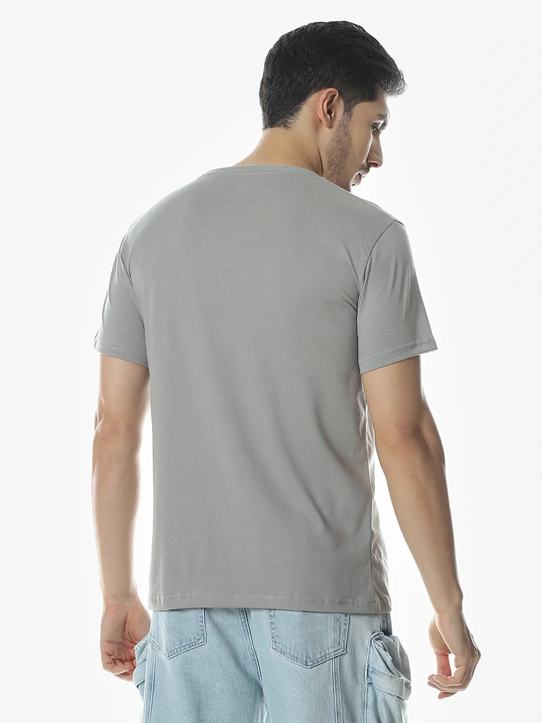 Grey Printed Crew T-Shirt - Image 4