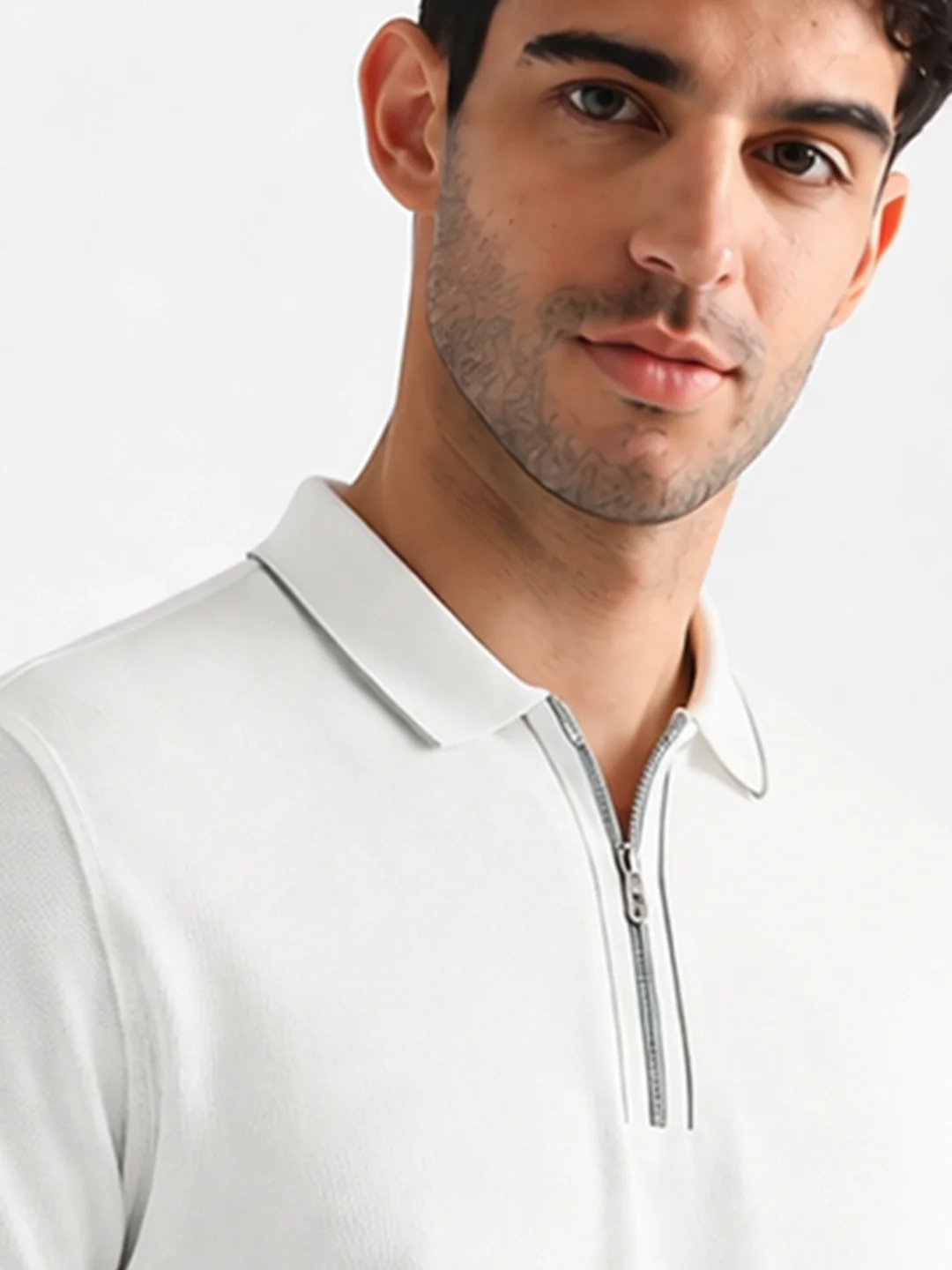 White Zipper Polo T-Shirt - Image 2