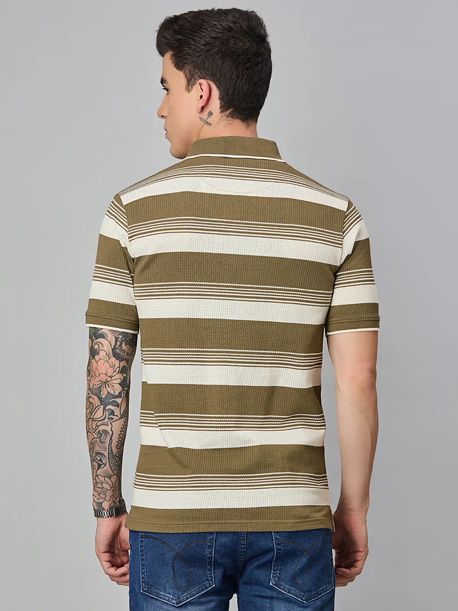 Olive Striped Polo T-Shirt - Image 6