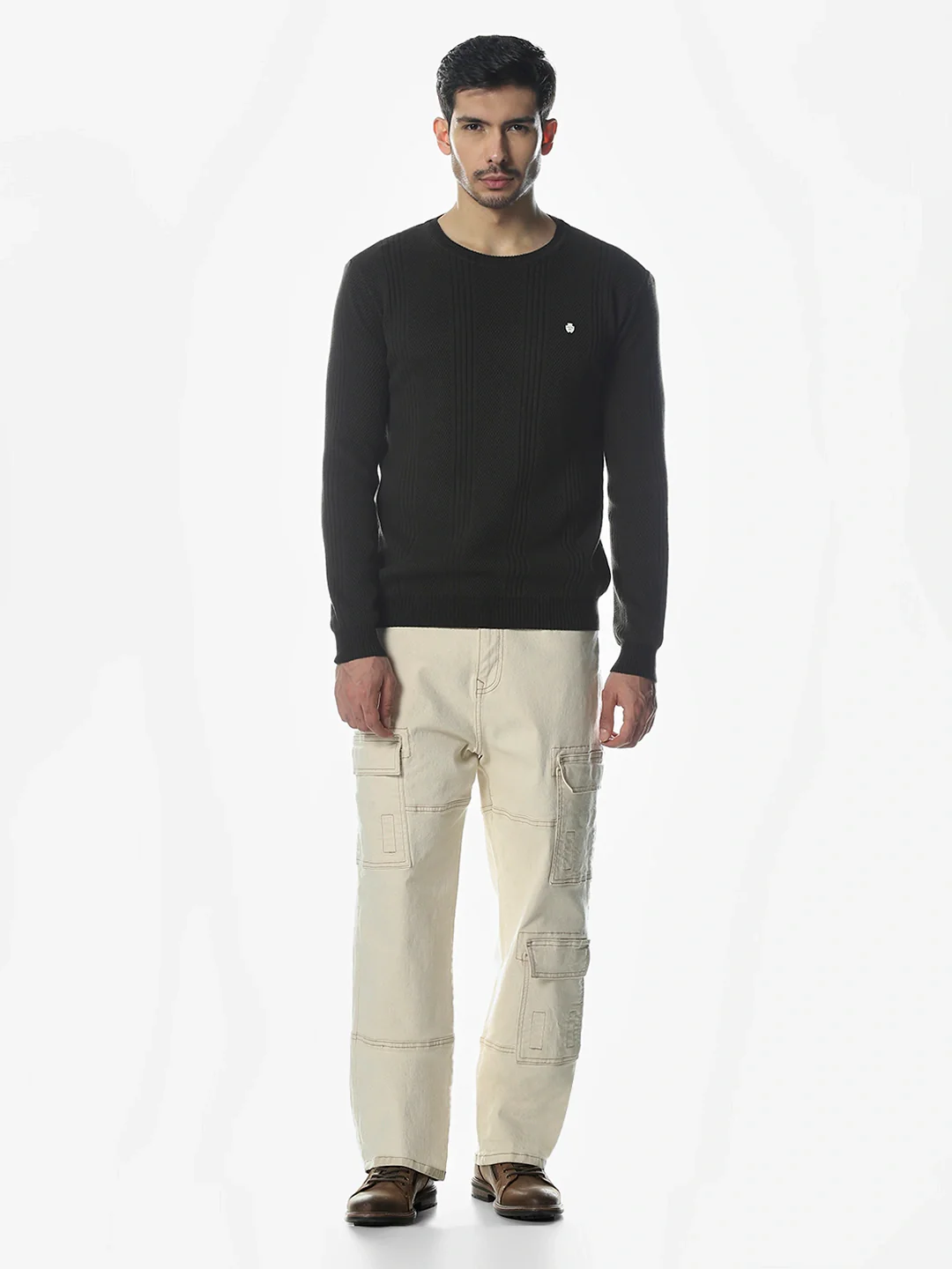 Textured Olive Solid Sweater - Image 7