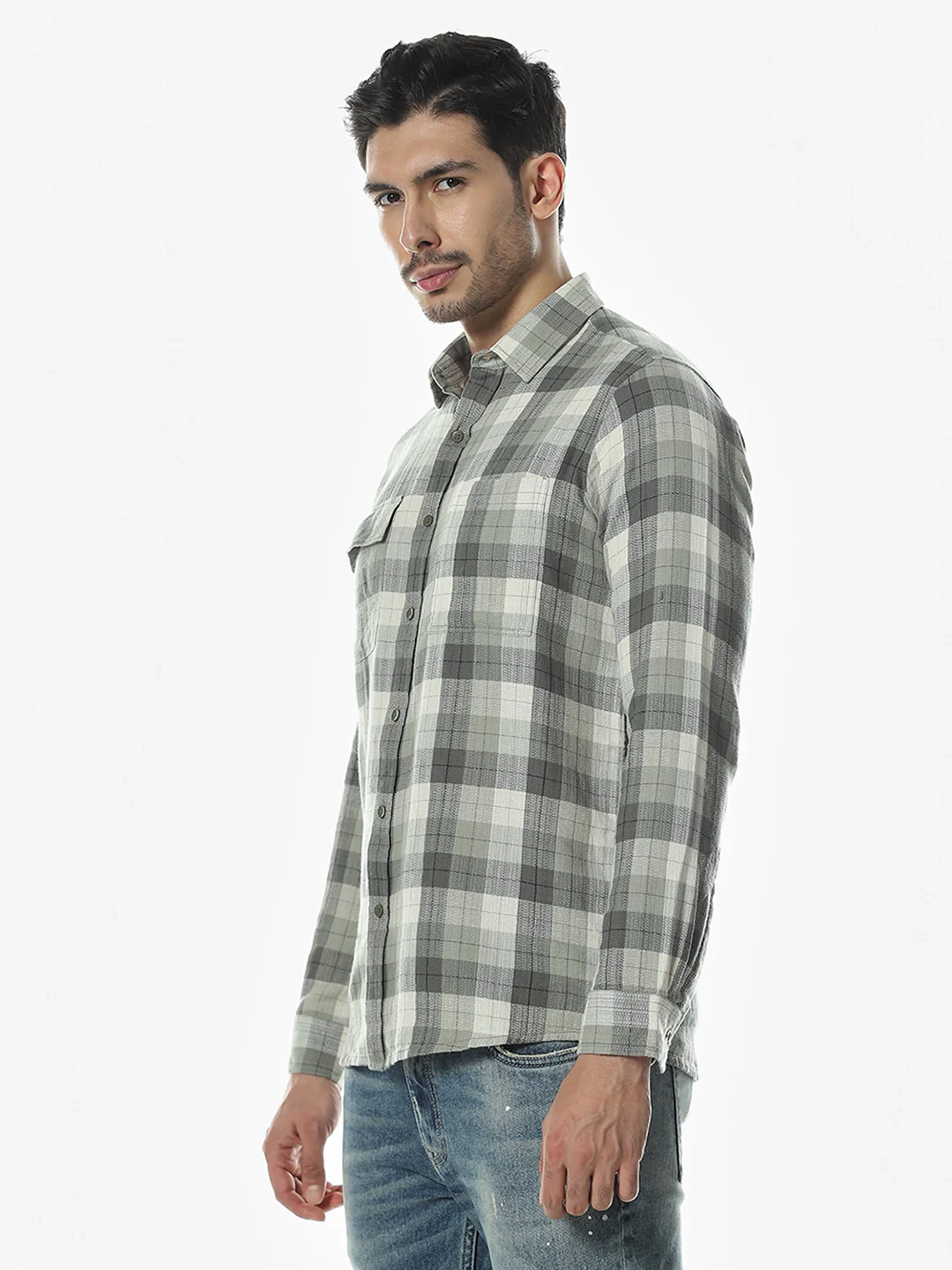 Olive Checkered Full Sleeves Shirt - Image 5