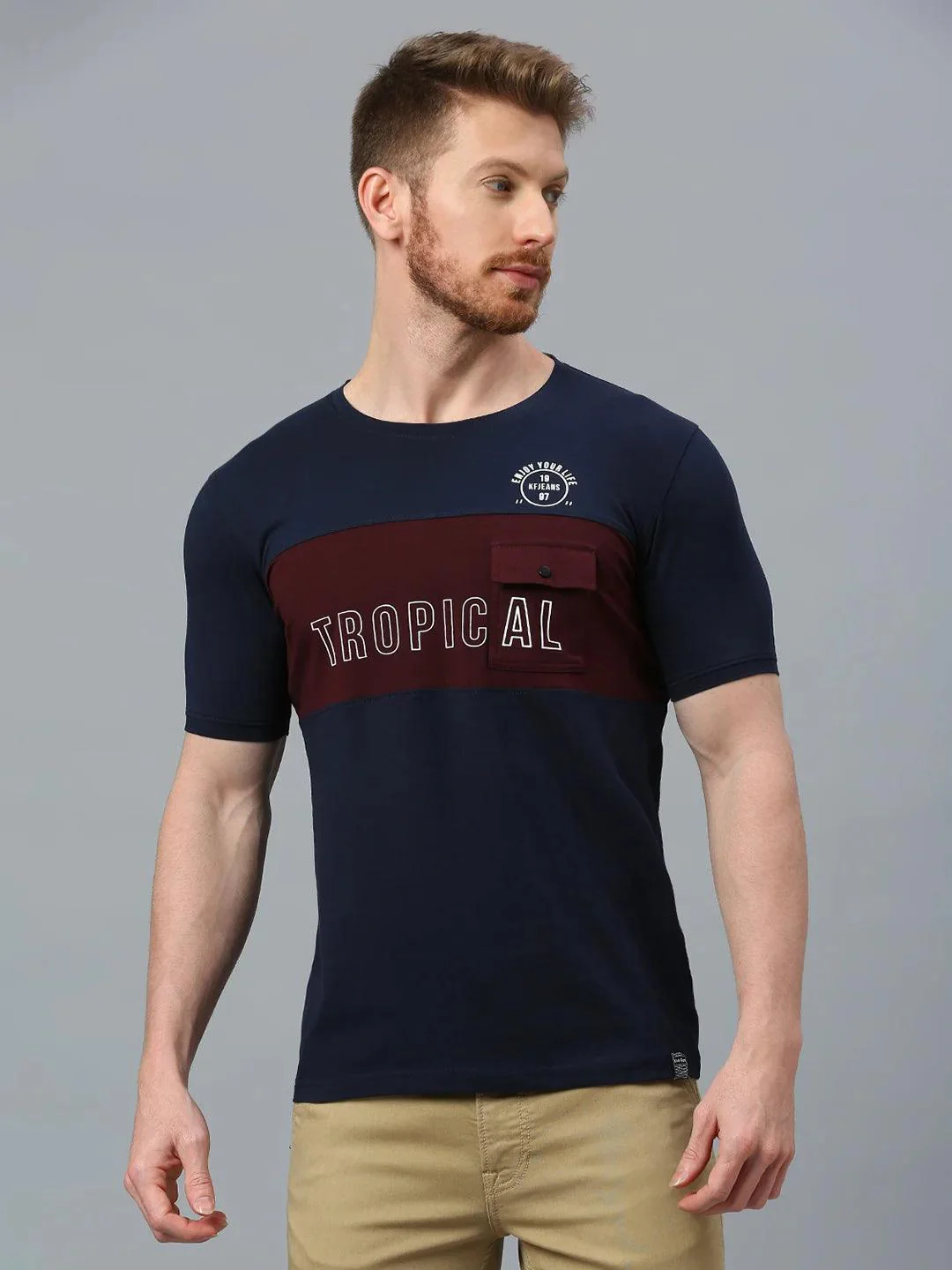 Navy Printed Crew T-Shirt