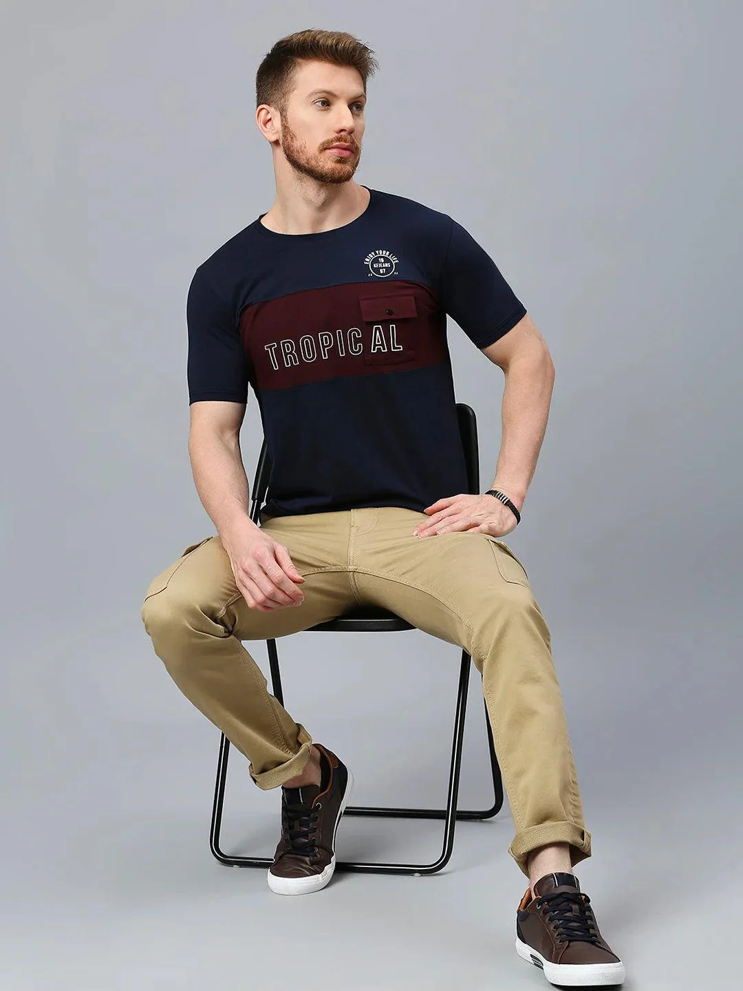 Navy Printed Crew T-Shirt - Image 6