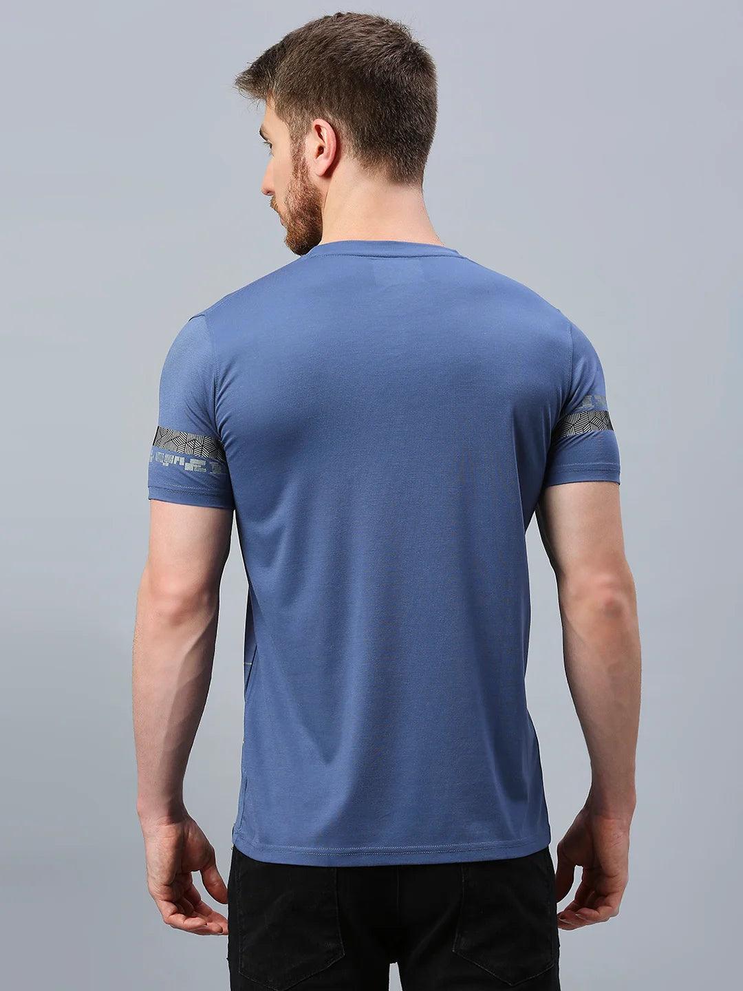 Teal Blue Striped Crew T-Shirt - Image 4