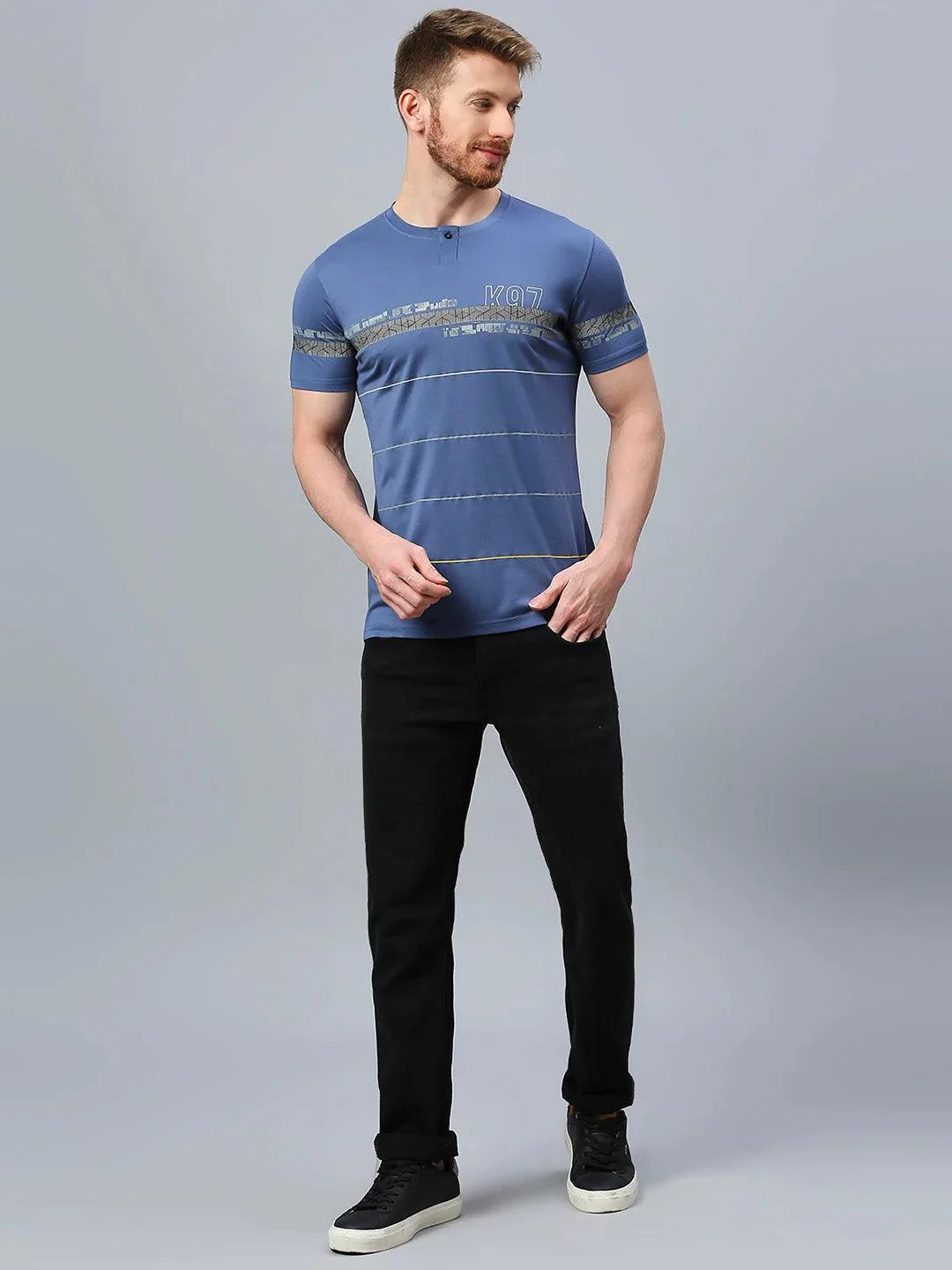 Teal Blue Striped Crew T-Shirt - Image 7