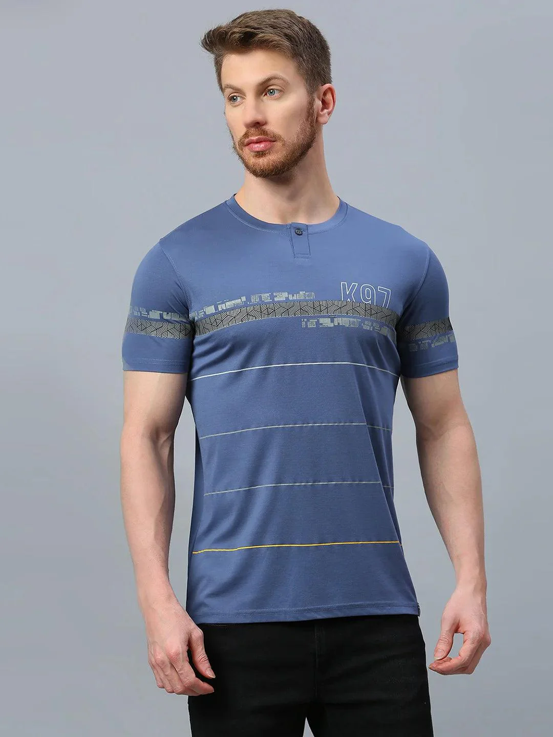 Teal Blue Striped Crew T-Shirt - Image 9