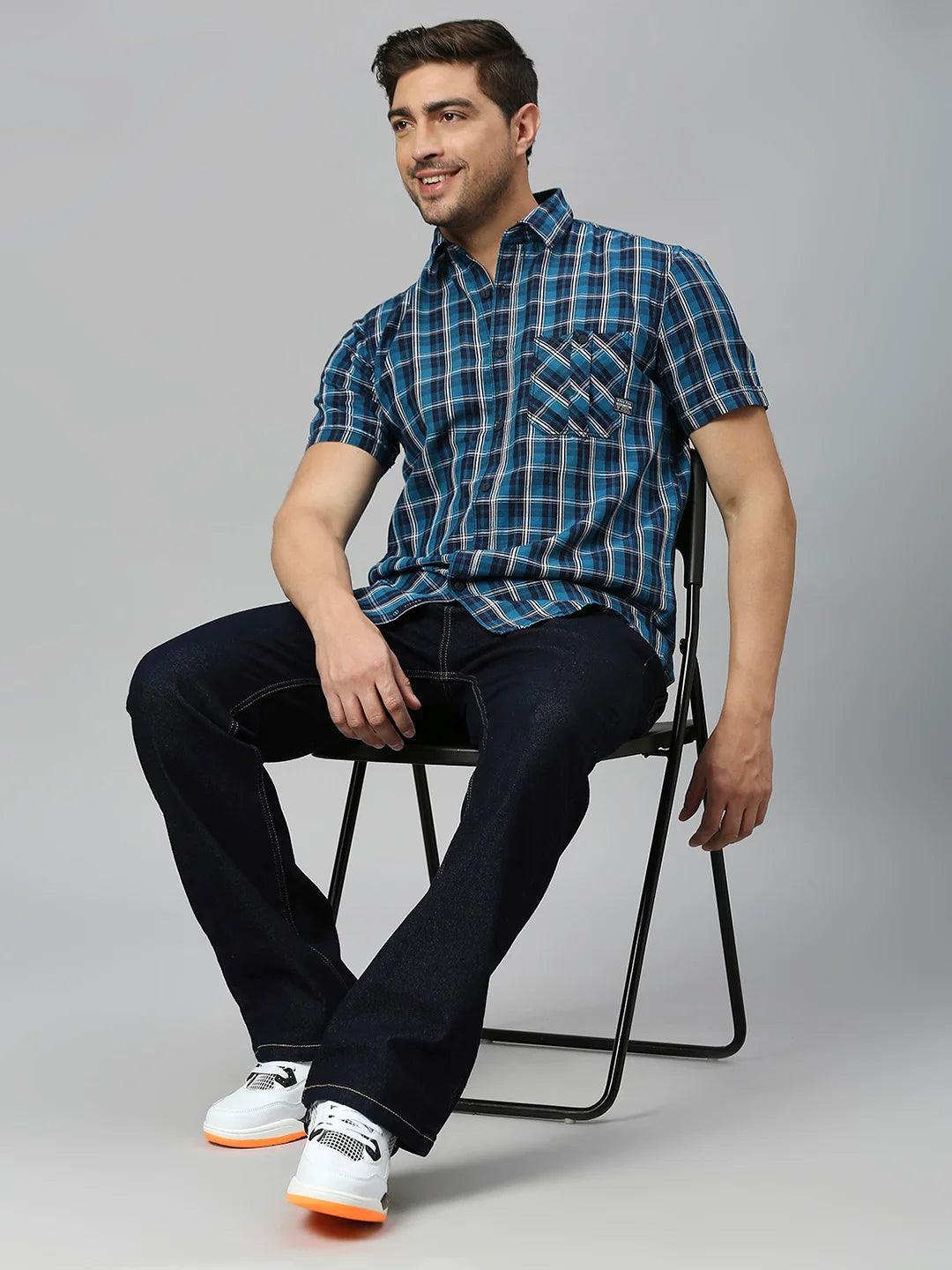 Teal Blue Checkered Shirt - Image 3