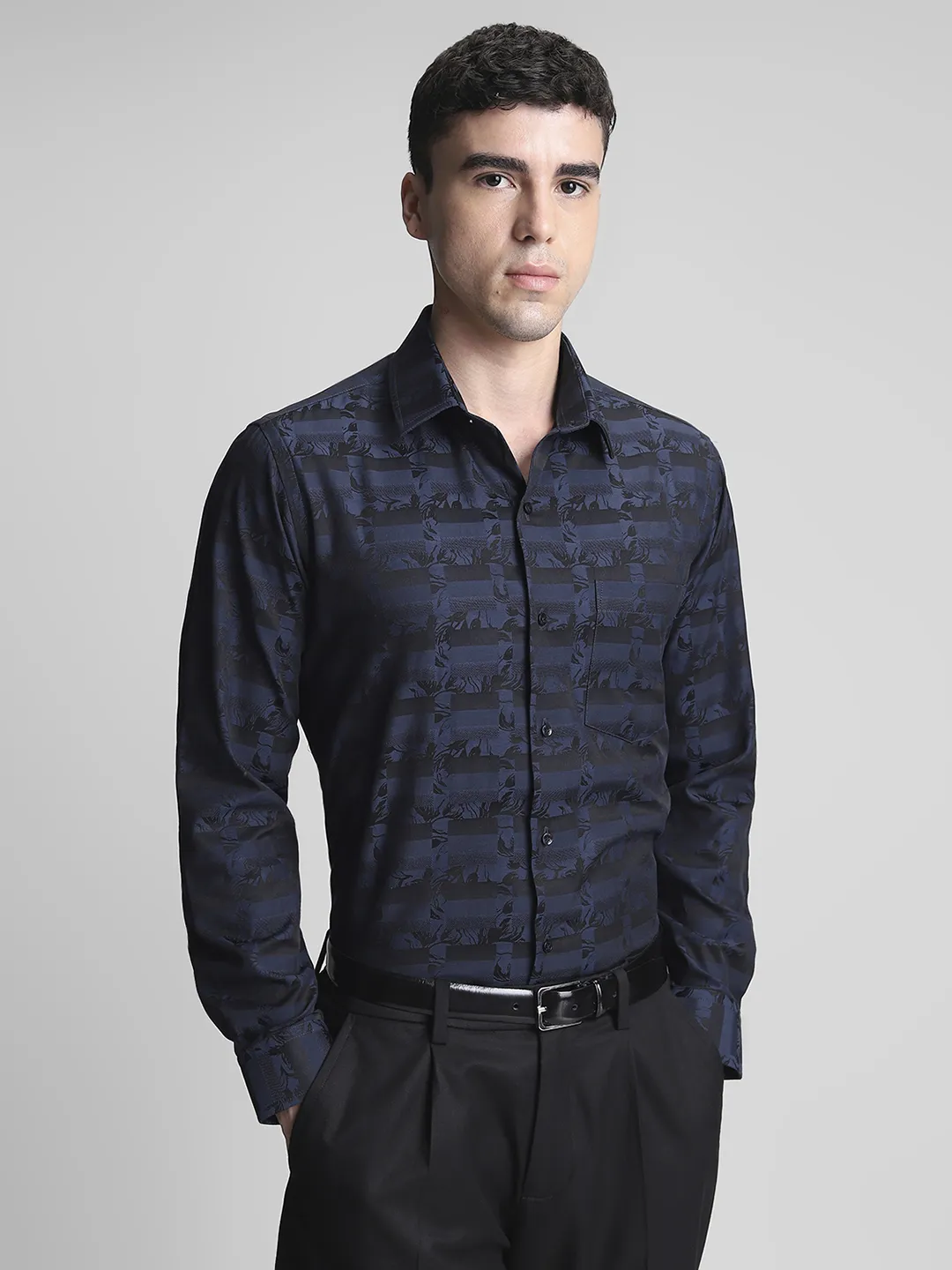 Navy Jacquard Shirt - Image 5