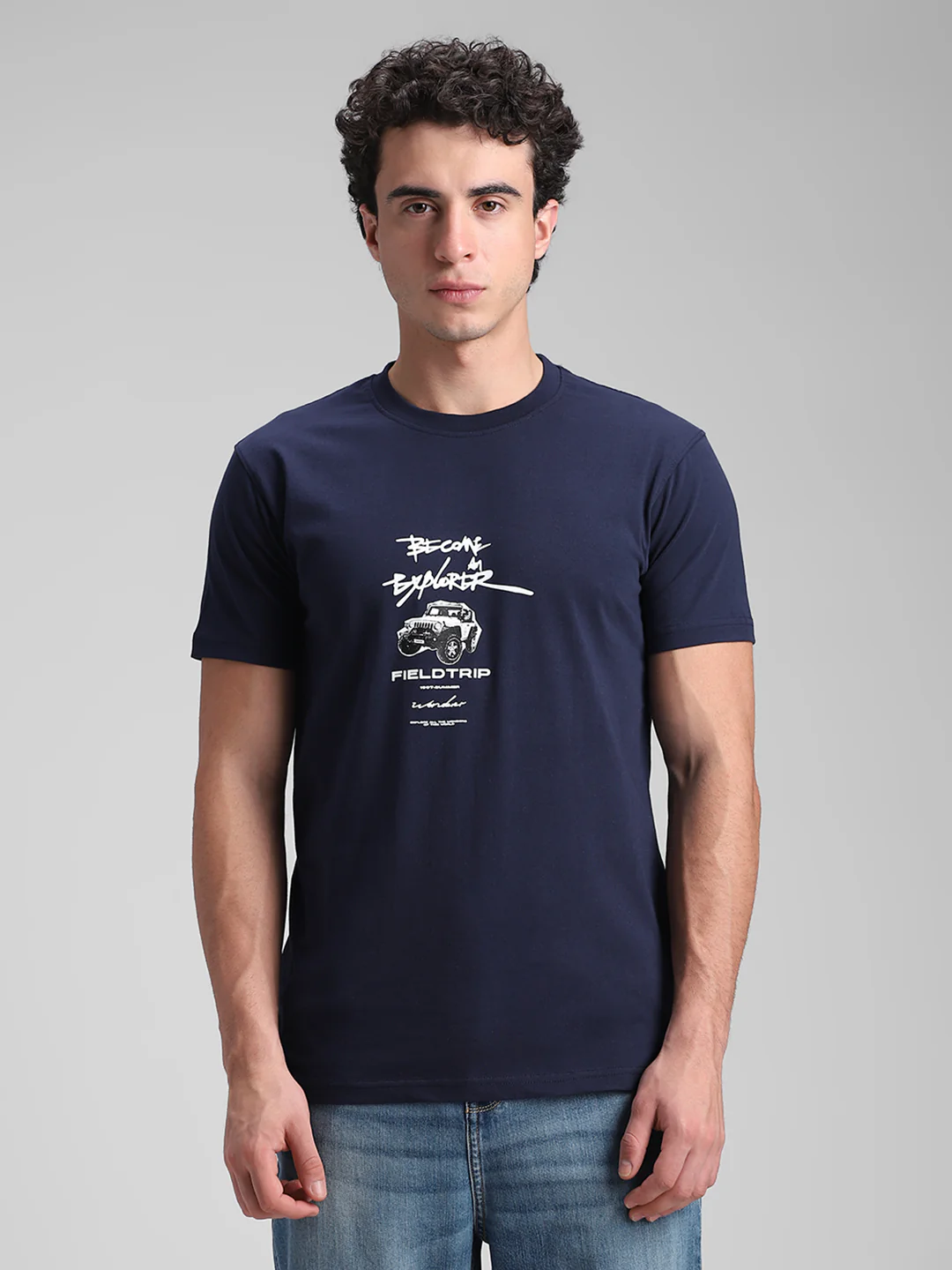 Navy Printed Crew T-shirt - Image 3