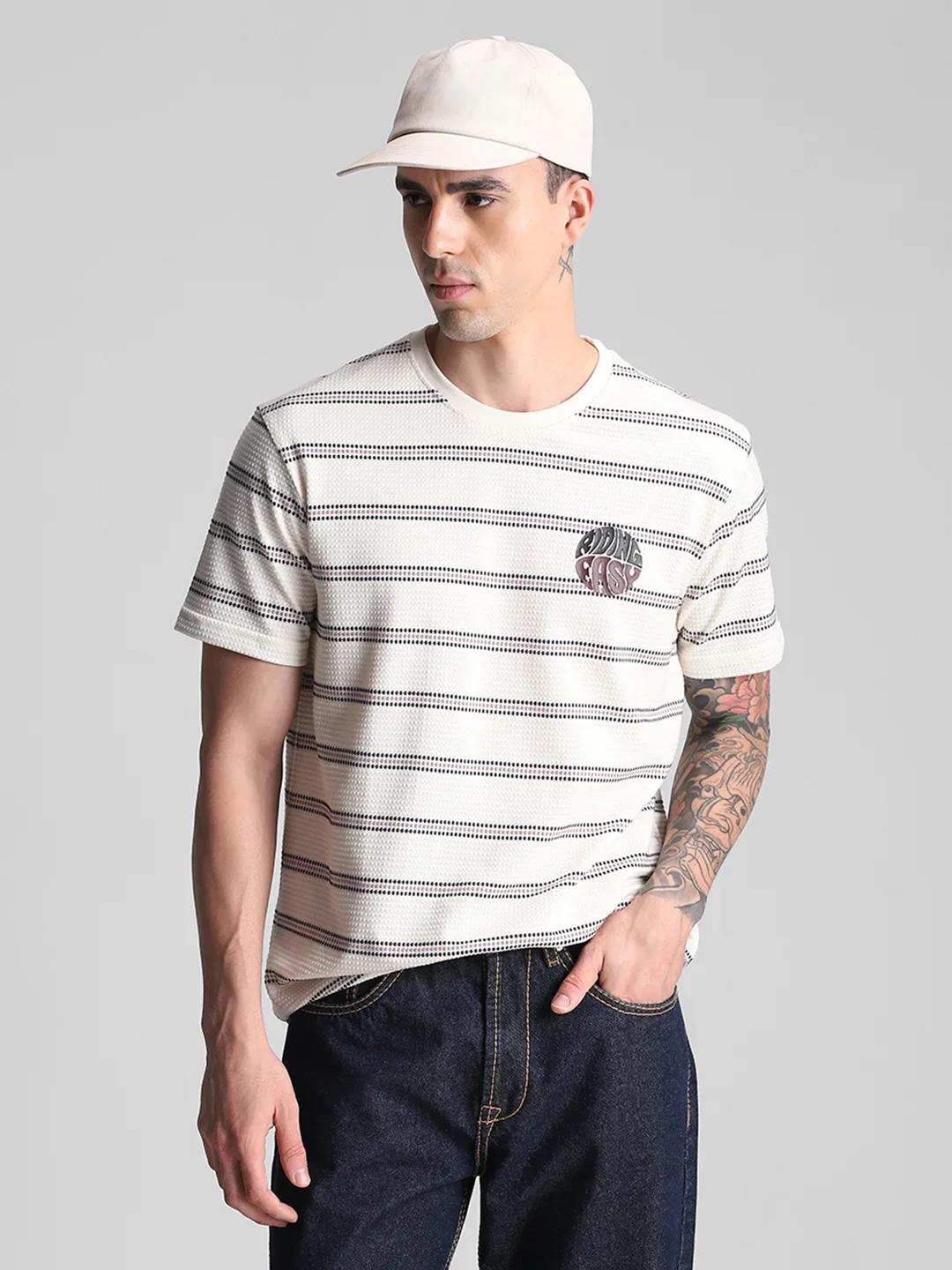 Off White Striped Crew Neck T-Shirt - Image 6