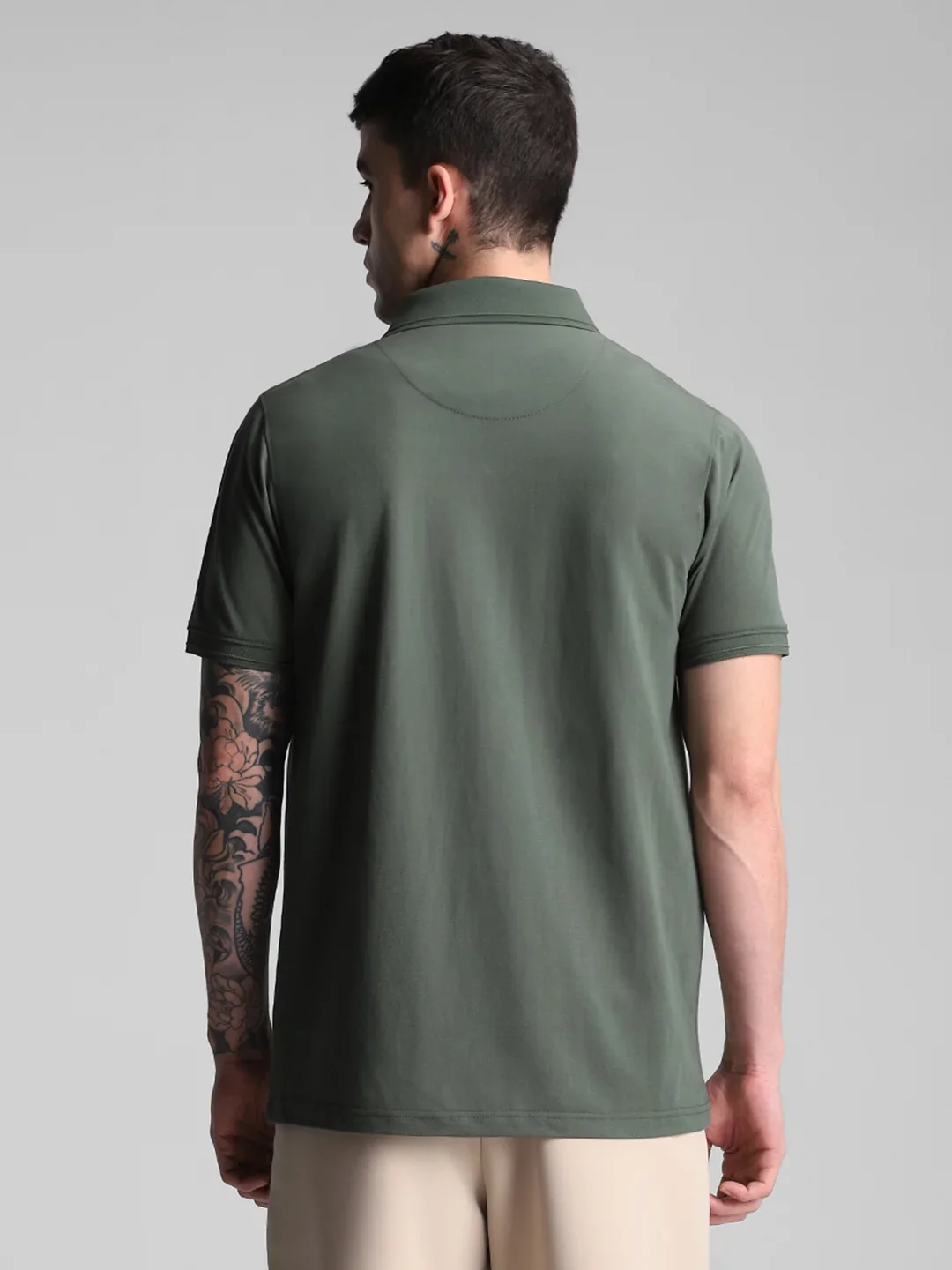 Olive Printed  Knitted Shirt - Image 4