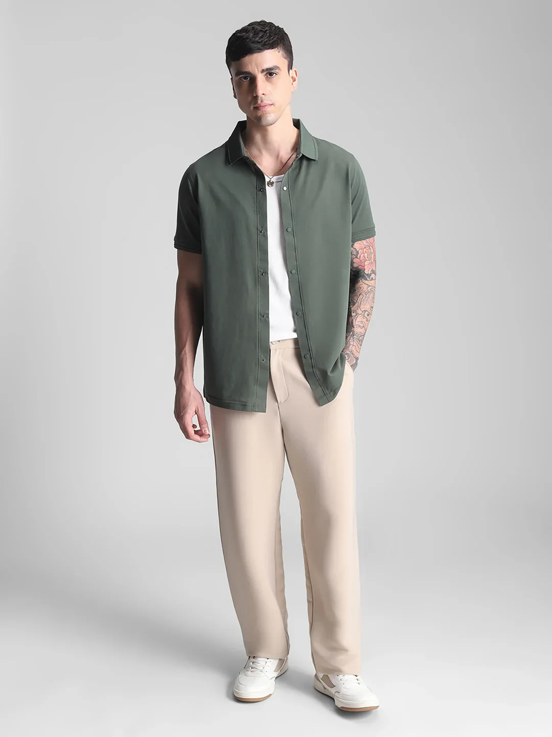 Olive Printed  Knitted Shirt - Image 6