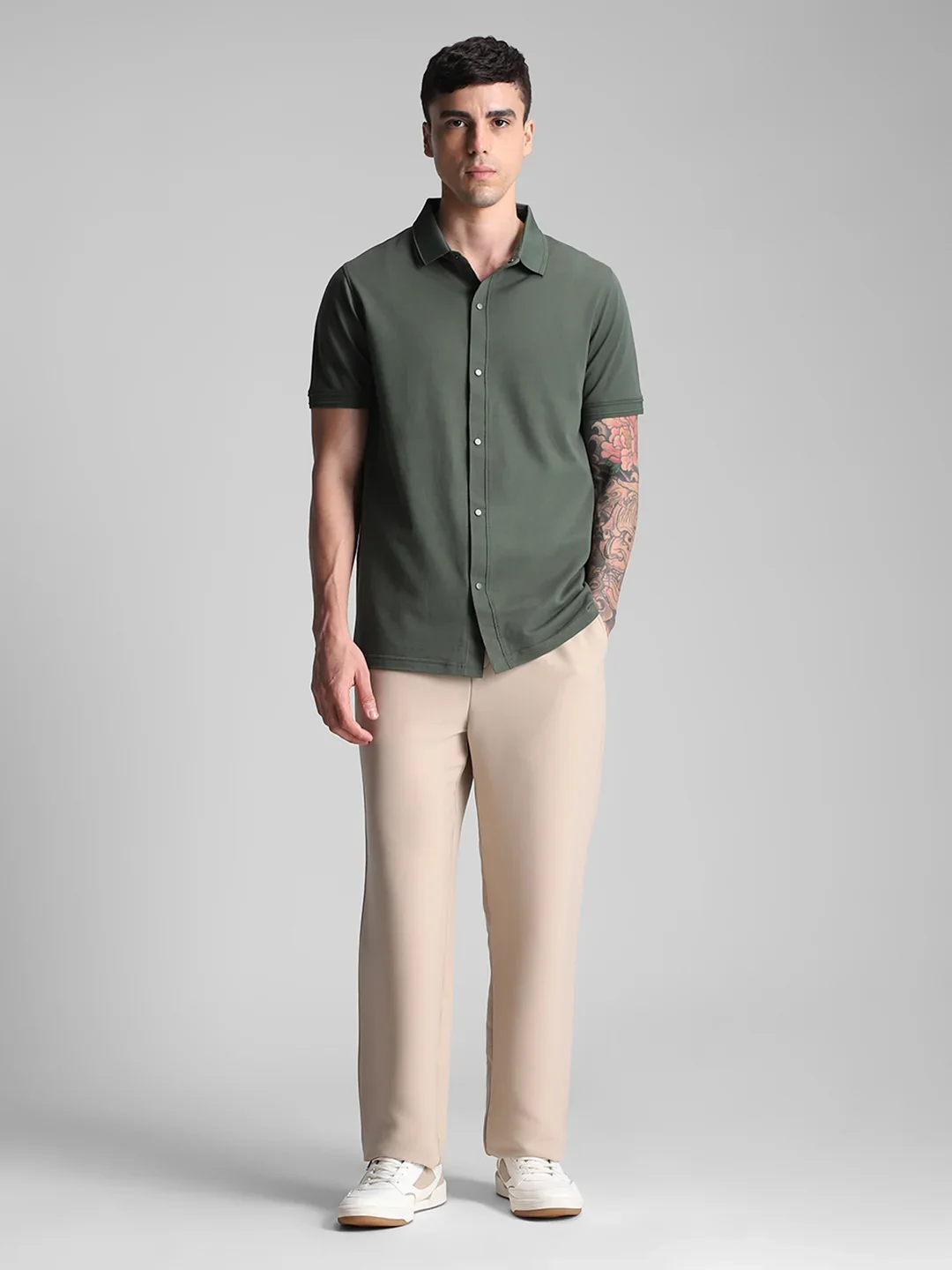 Olive Printed  Knitted Shirt - Image 7