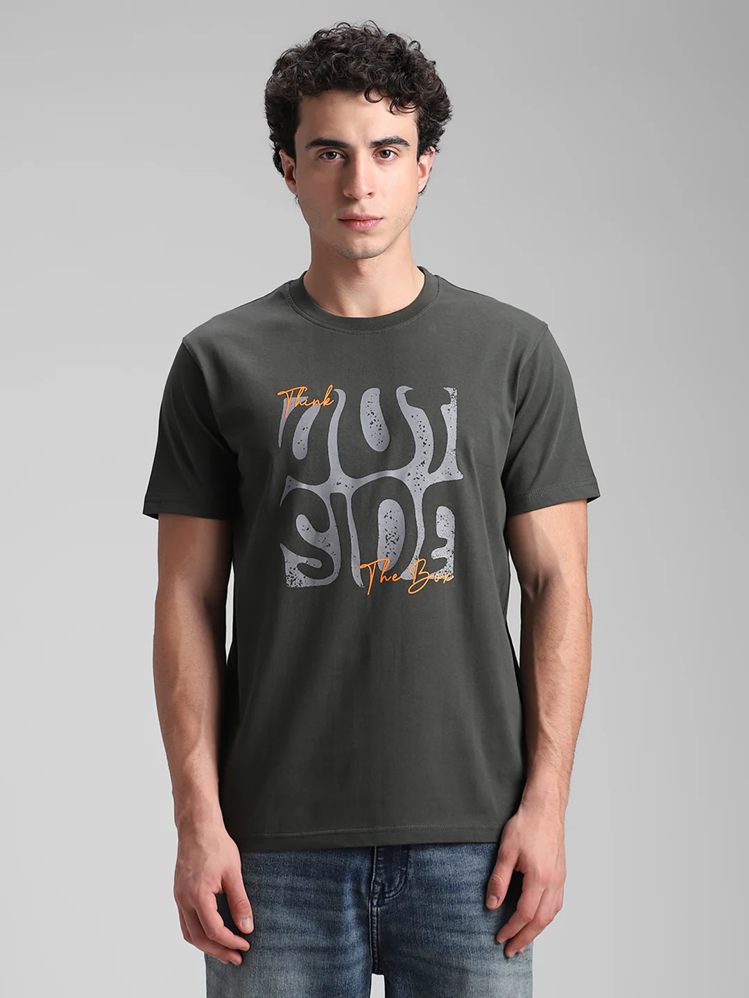 Olive Printed Crew T-Shirt - Image 3