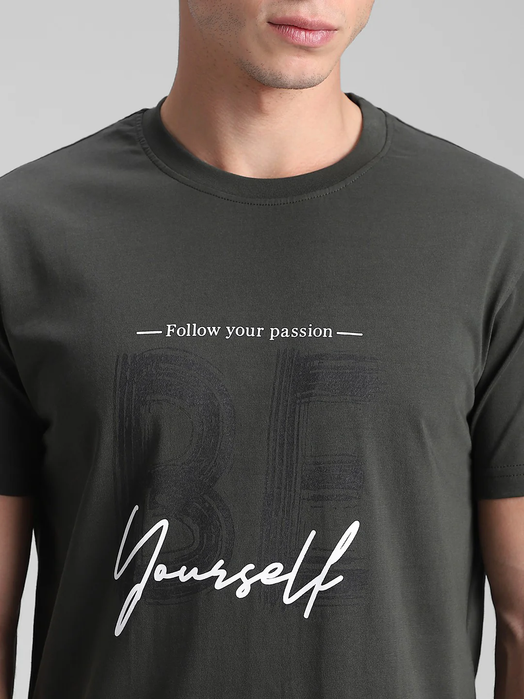 Olive Printed Crew T-Shirt - Image 5