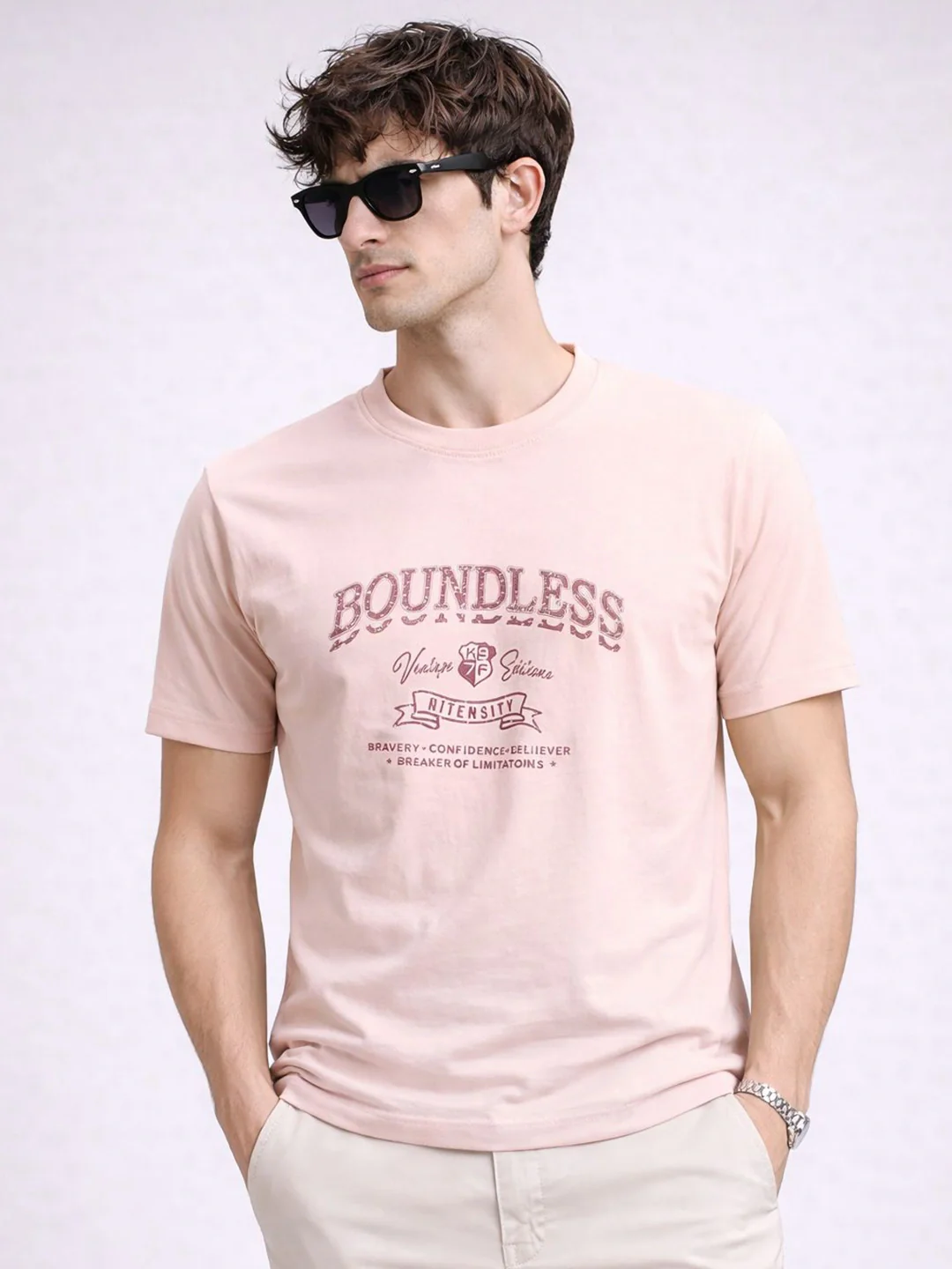Peach Printed Crew T-Shirt - Image 2