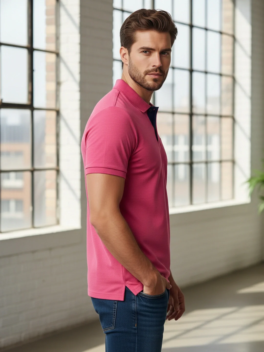 KF Pink Melange Solid Polo T-Shirt - Image 2