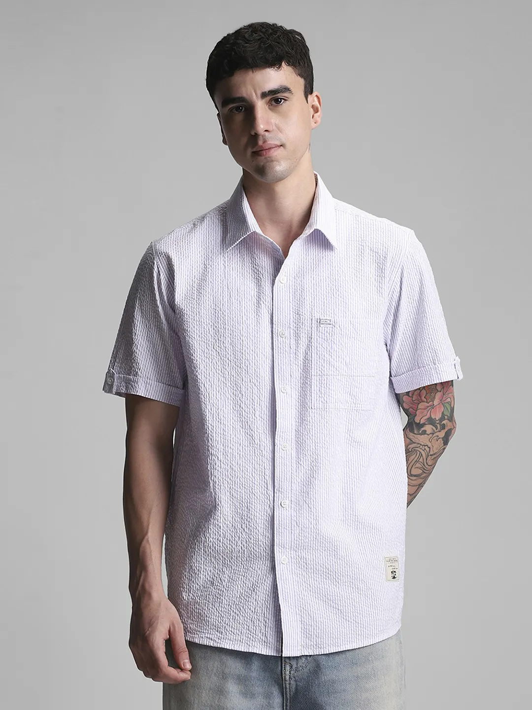 Purple Striped Textured Shirt - Image 3
