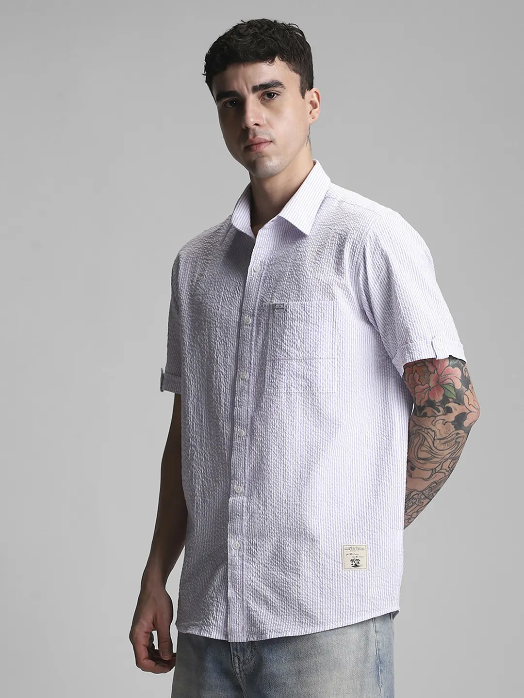 Purple Striped Textured Shirt - Image 6