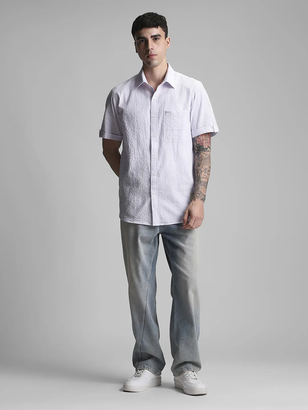 Purple Striped Textured Shirt - Image 7