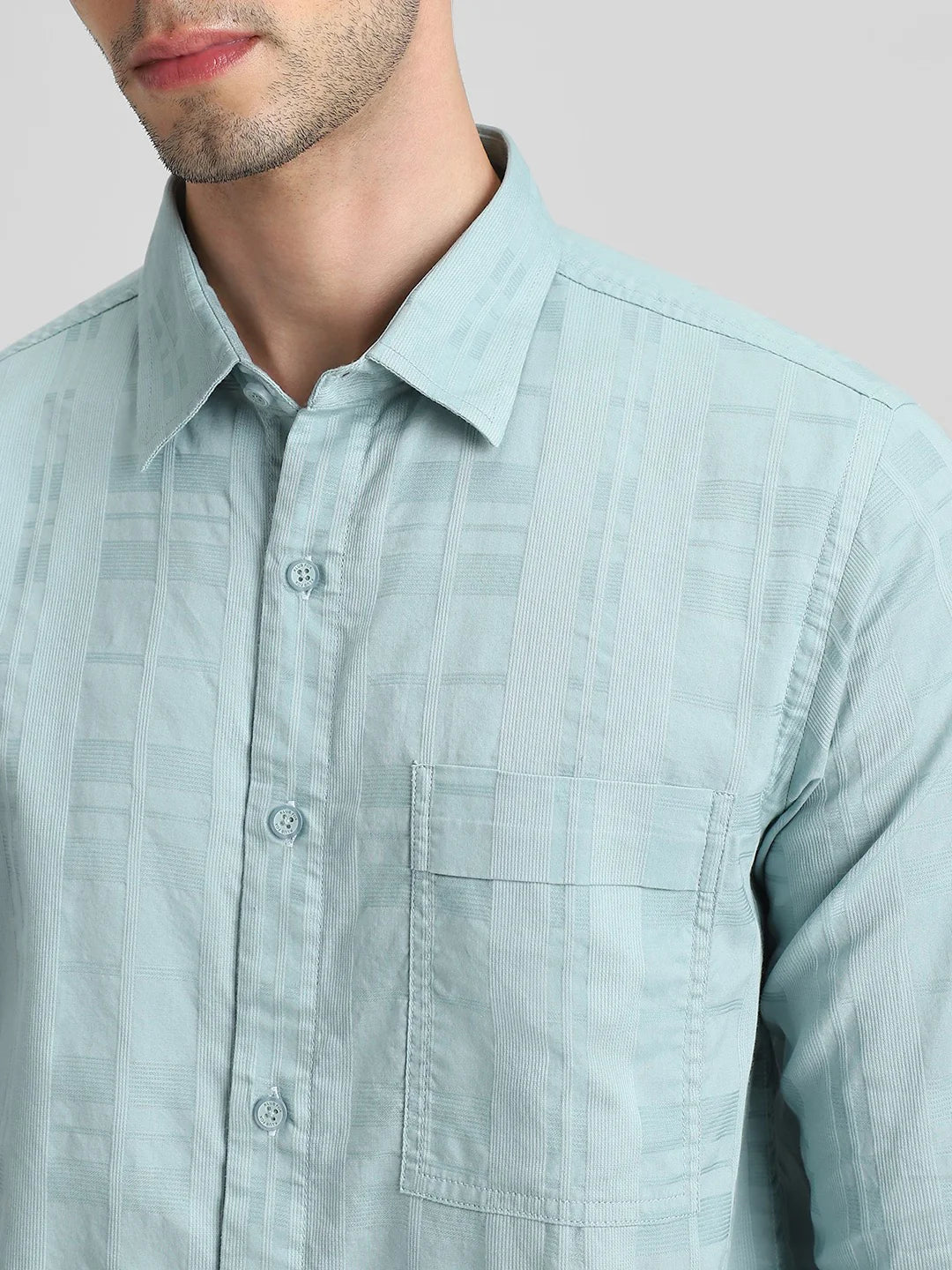 Teal Blue Textured Shirt - Image 3