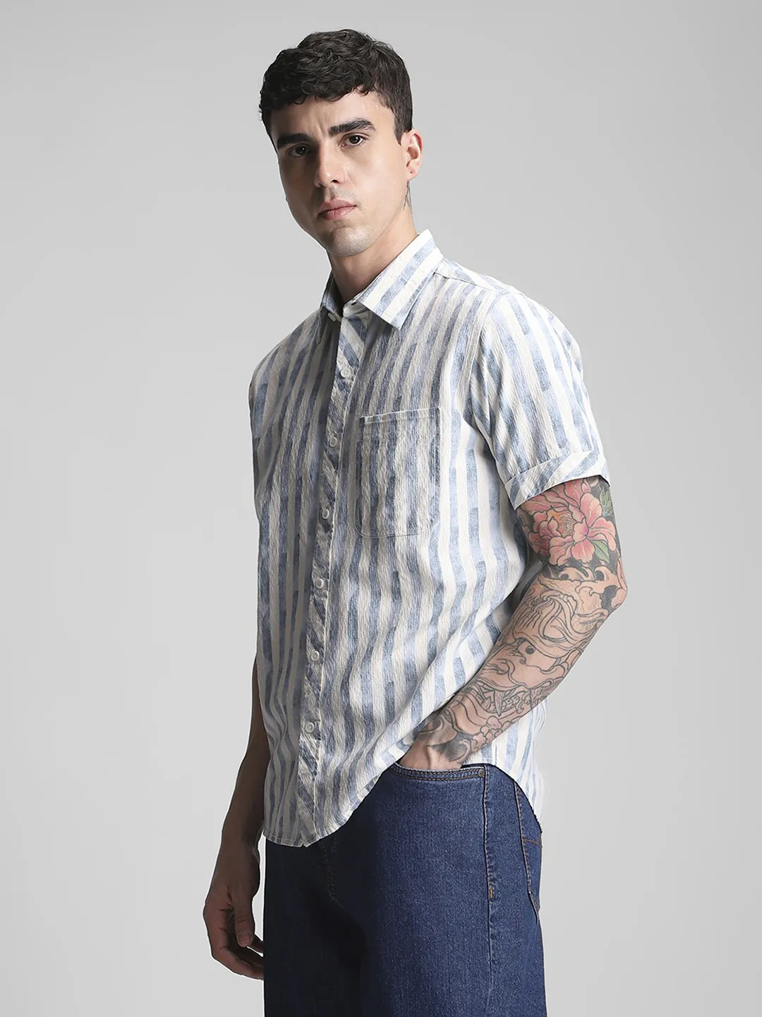 Teal Blue Striped Shirt - Image 5