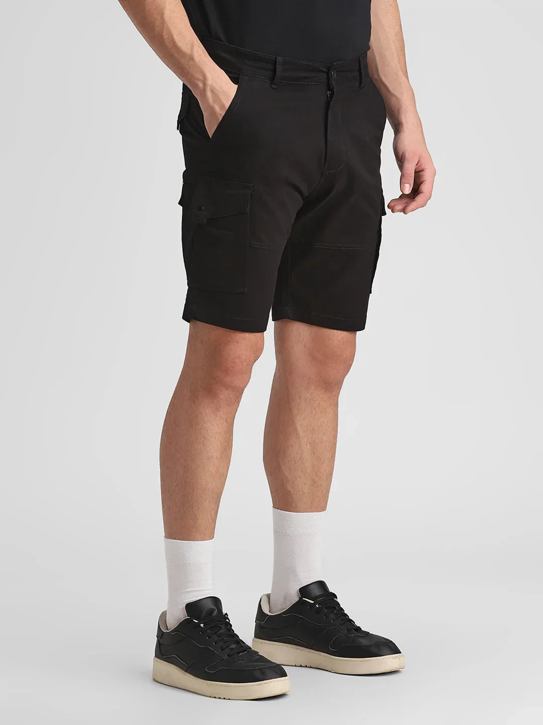 Twill Lycra Black Cargo Shorts - Image 4