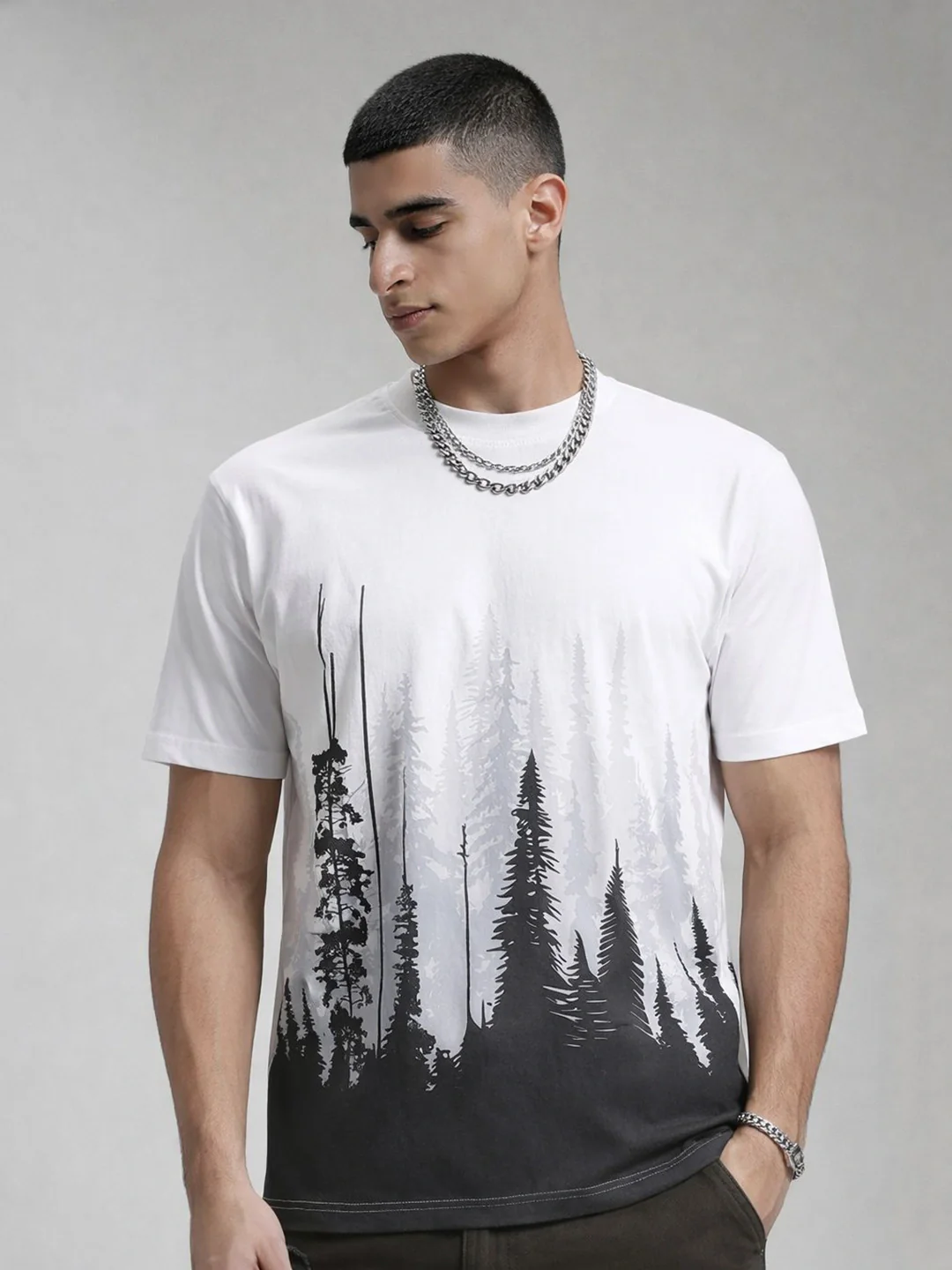 White Printed Crew T- Shirt