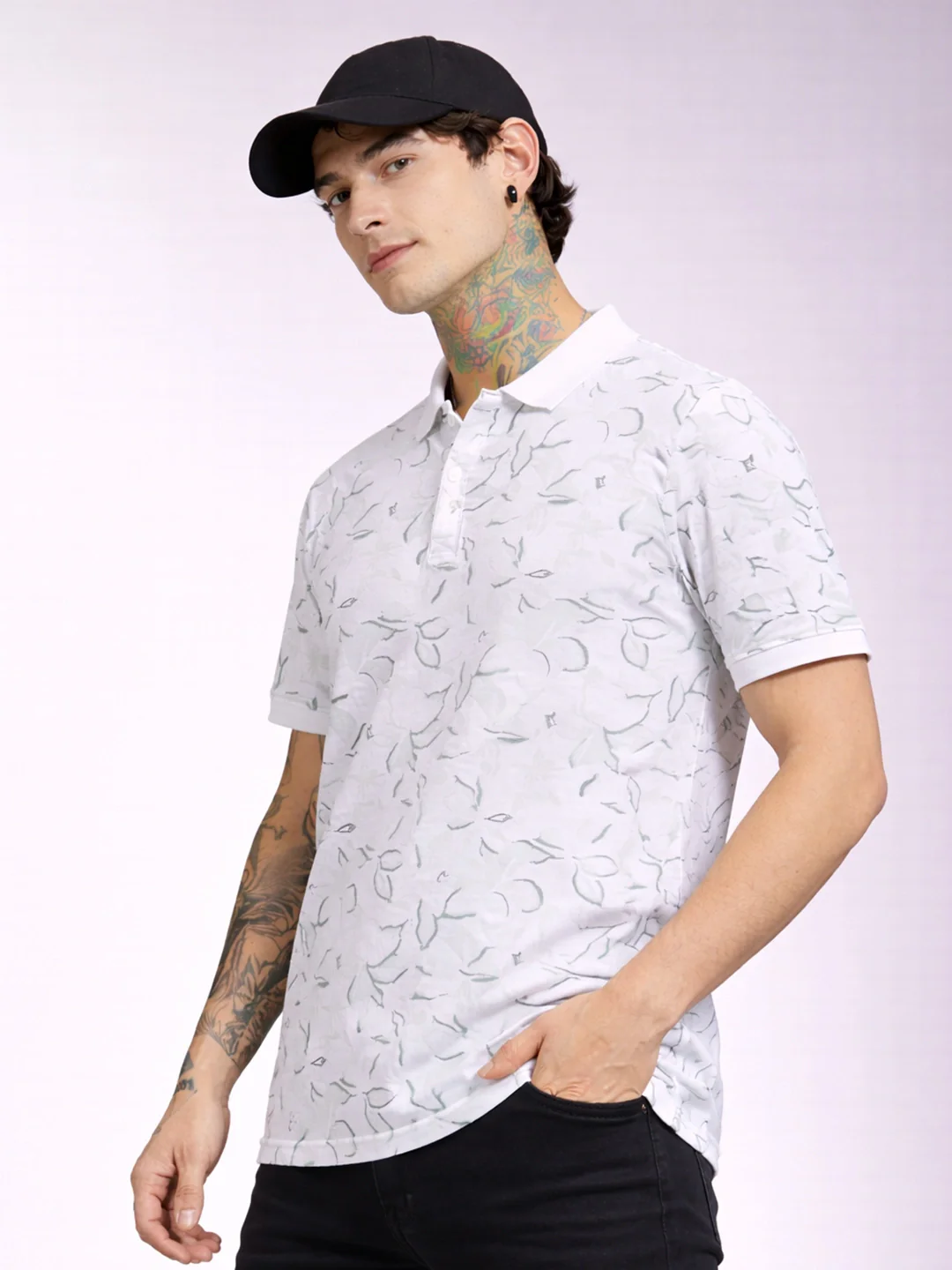 White Printed Polo T-Shirt - Image 3